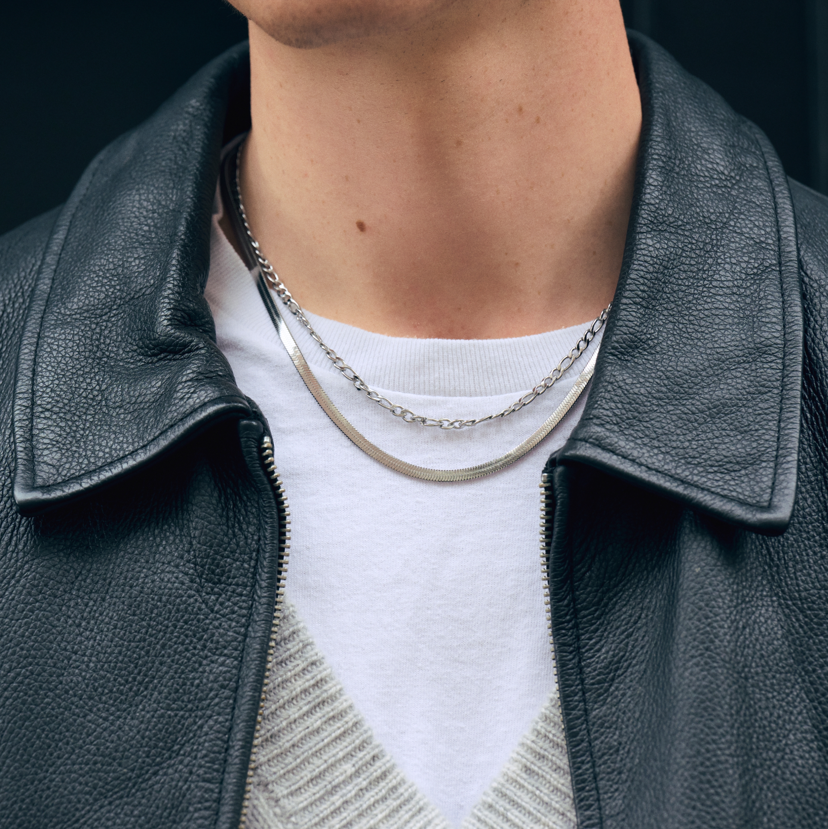 Essentials | Сребристо колие от верижка фигаро 4 мм - 4