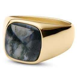 Len Aquatic Agate Gold-Tone Gravel Ring