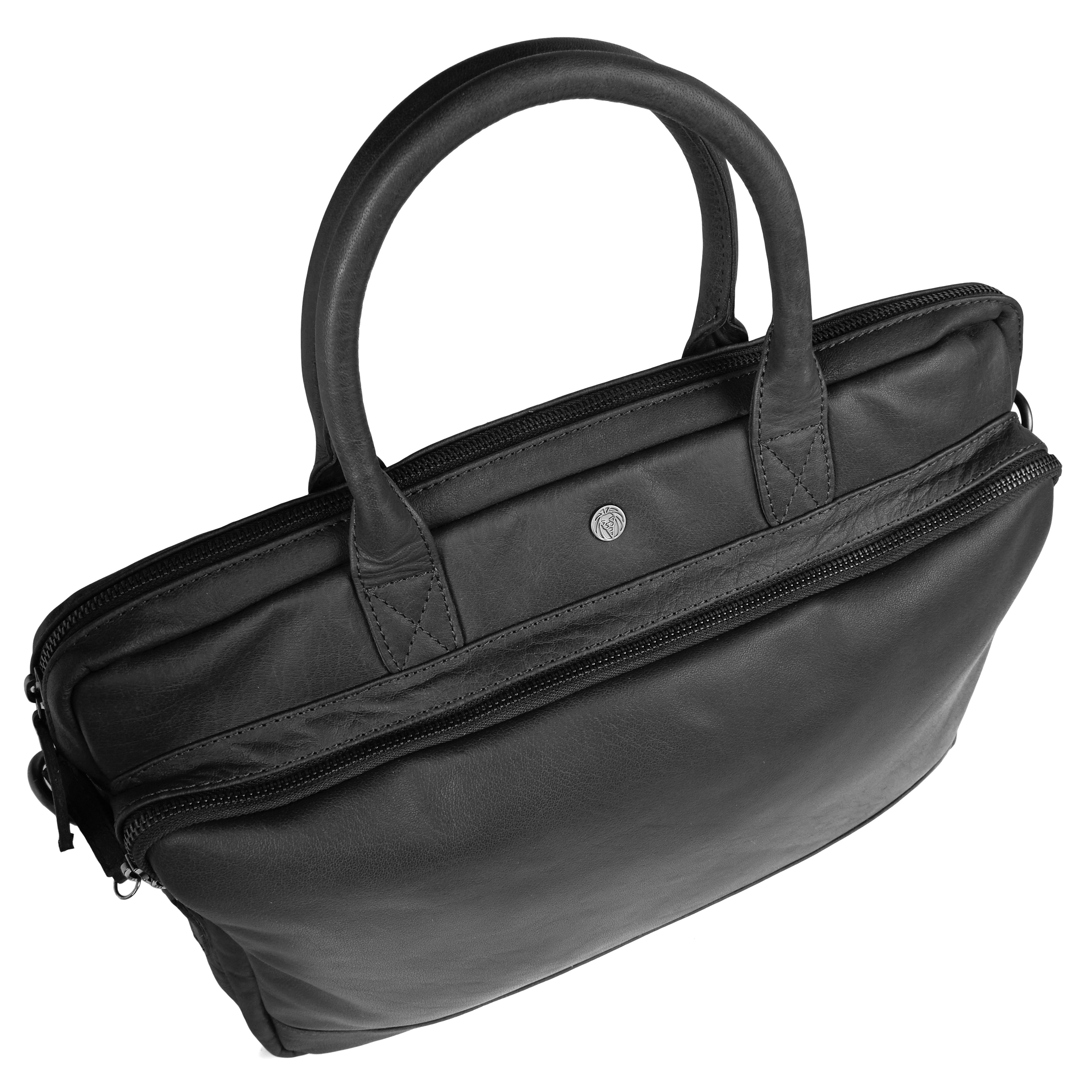 Oxford | Black Leather Laptop Bag - 6