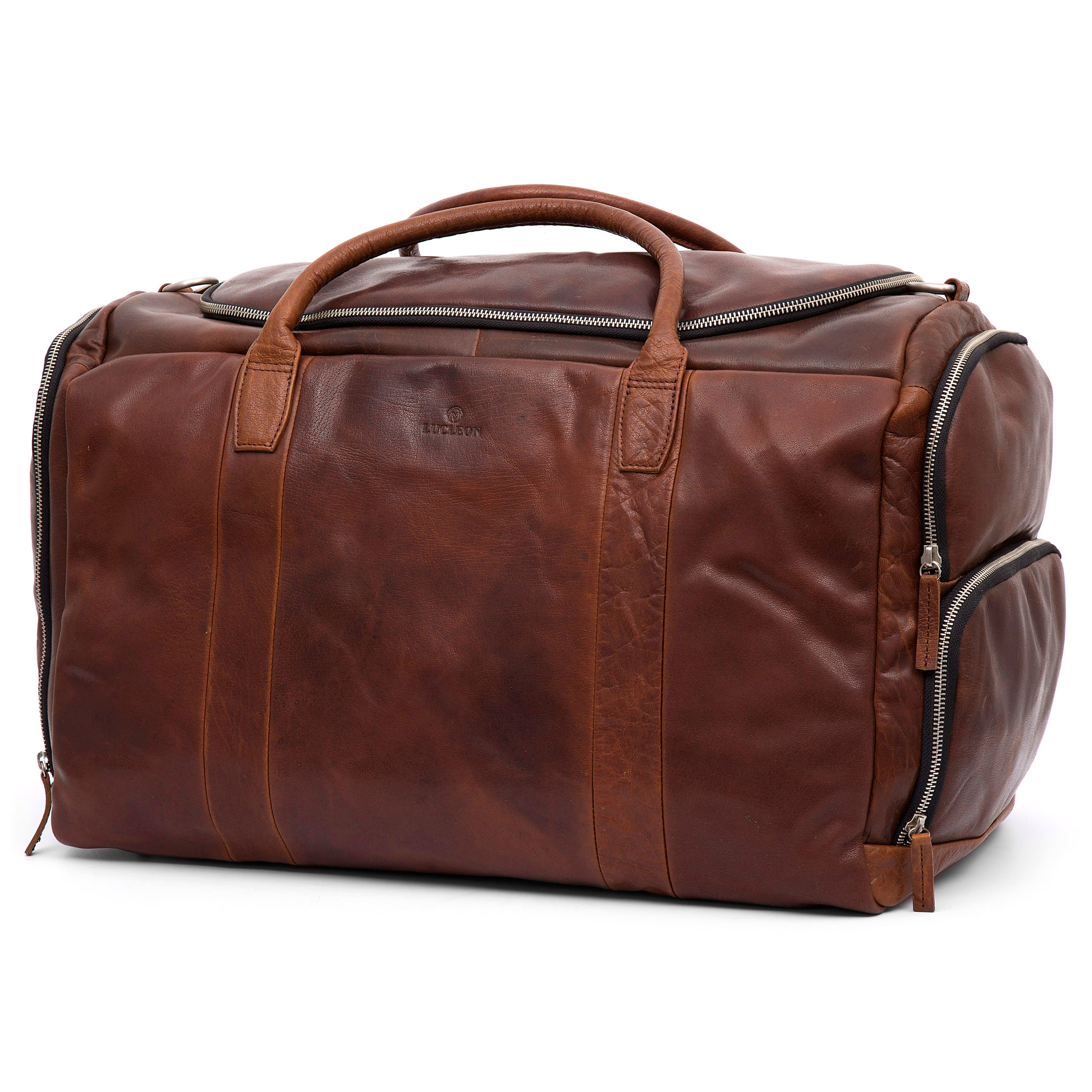 Montreal Large Tan Leather Duffel Bag, In stock!