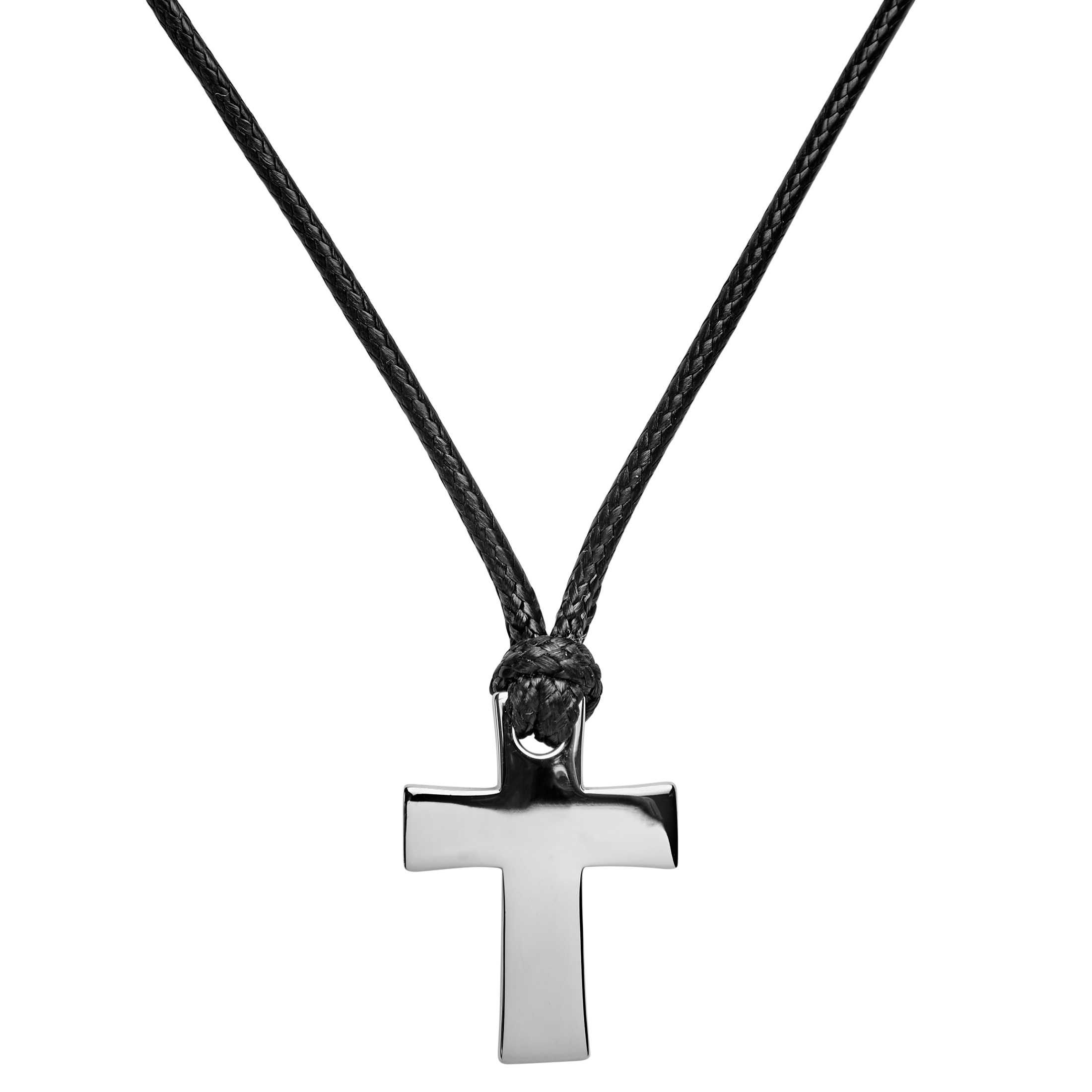 Gravel | Silver-Tone Stainless Steel Cross & Black Cord