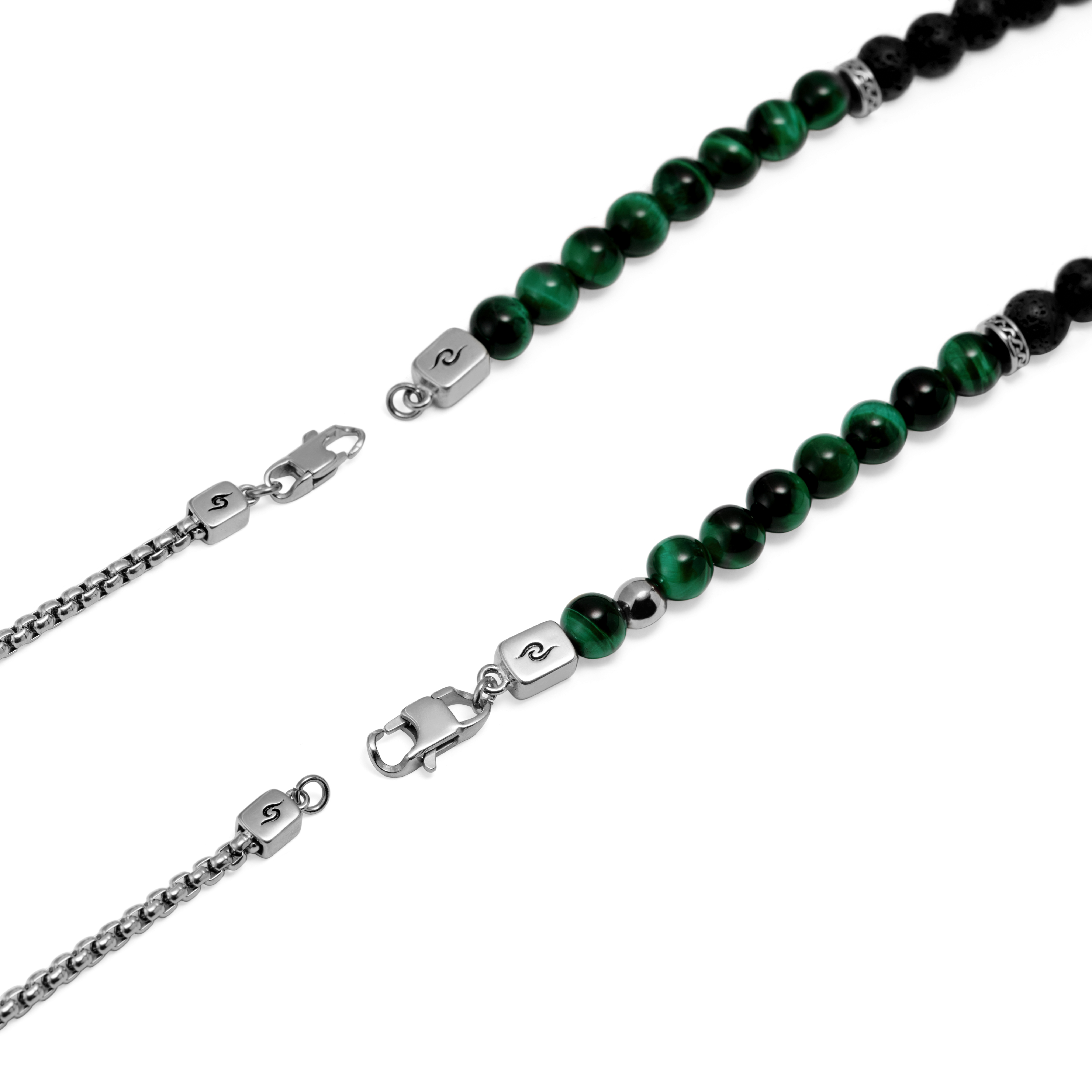 Conjunto de collares con piedra de lava y ojo de tigre verde Rico - 9