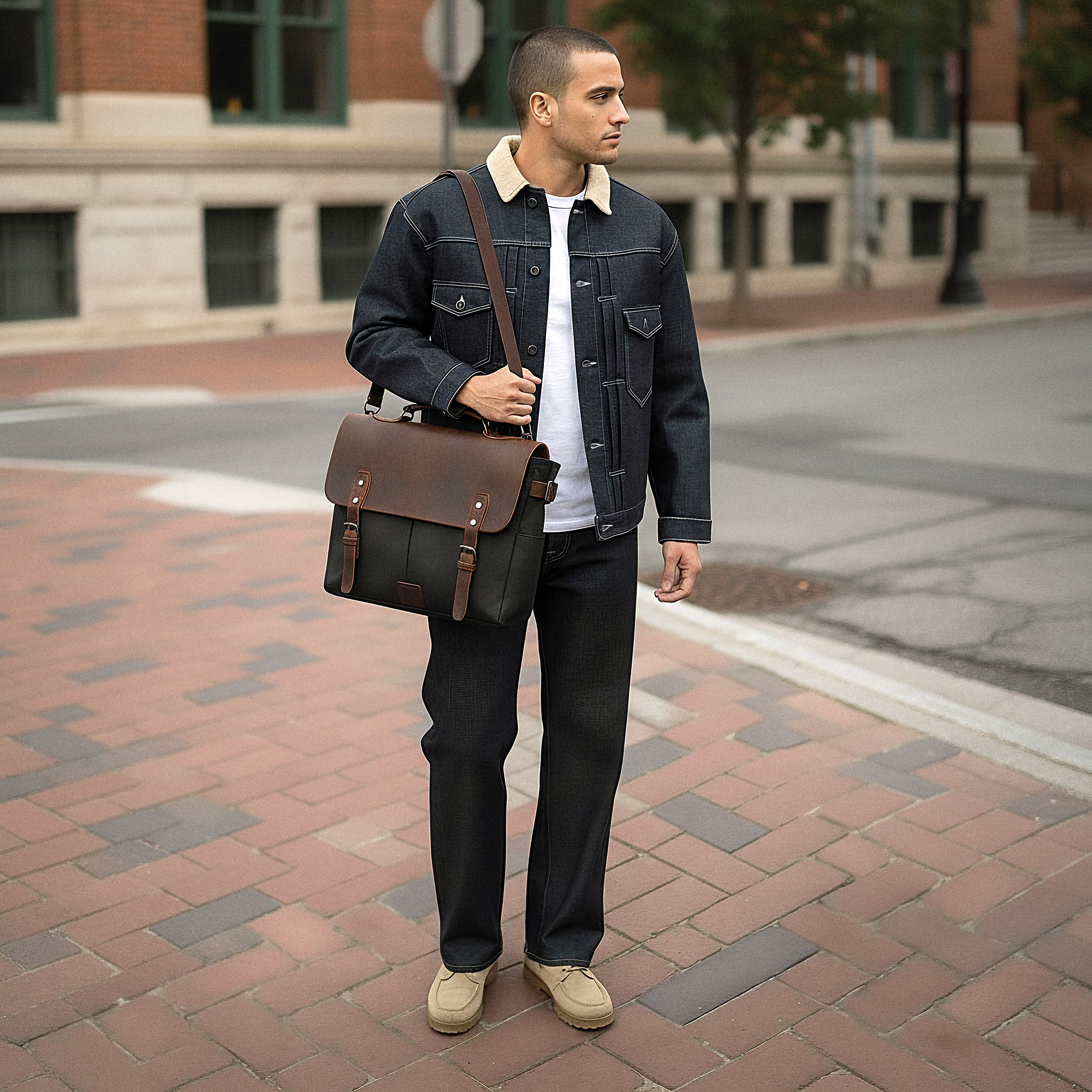 Черна ретро куриерска чанта - 3