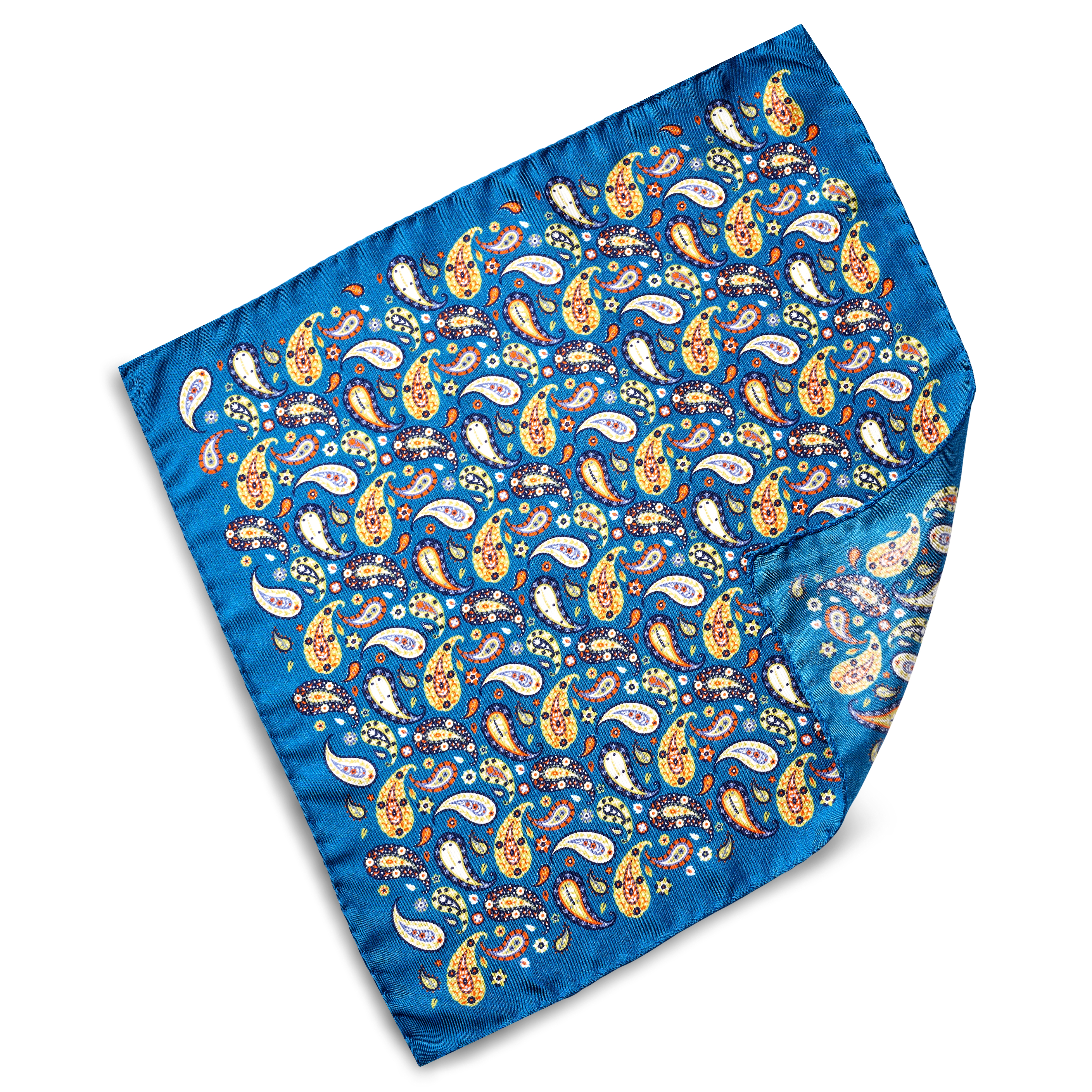 Virtuo | Blue and Yellow Paisley Silk Pocket Square - 2