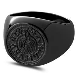 Aras | Anillo sello para el meñique de acero inoxidable negro con moneda de cuervo