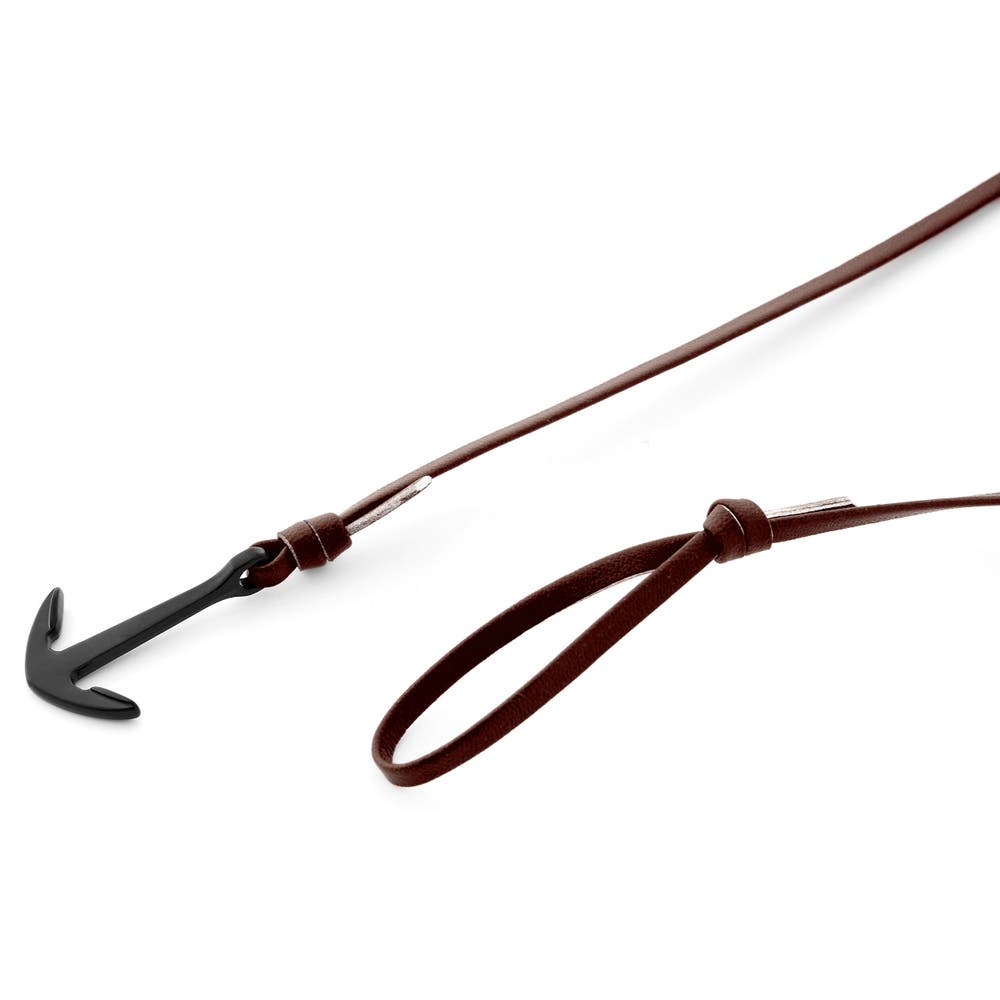 hover: Brown Faux Leather Anchor Bracelet hover: Brown Faux Leather Anchor Bracelet