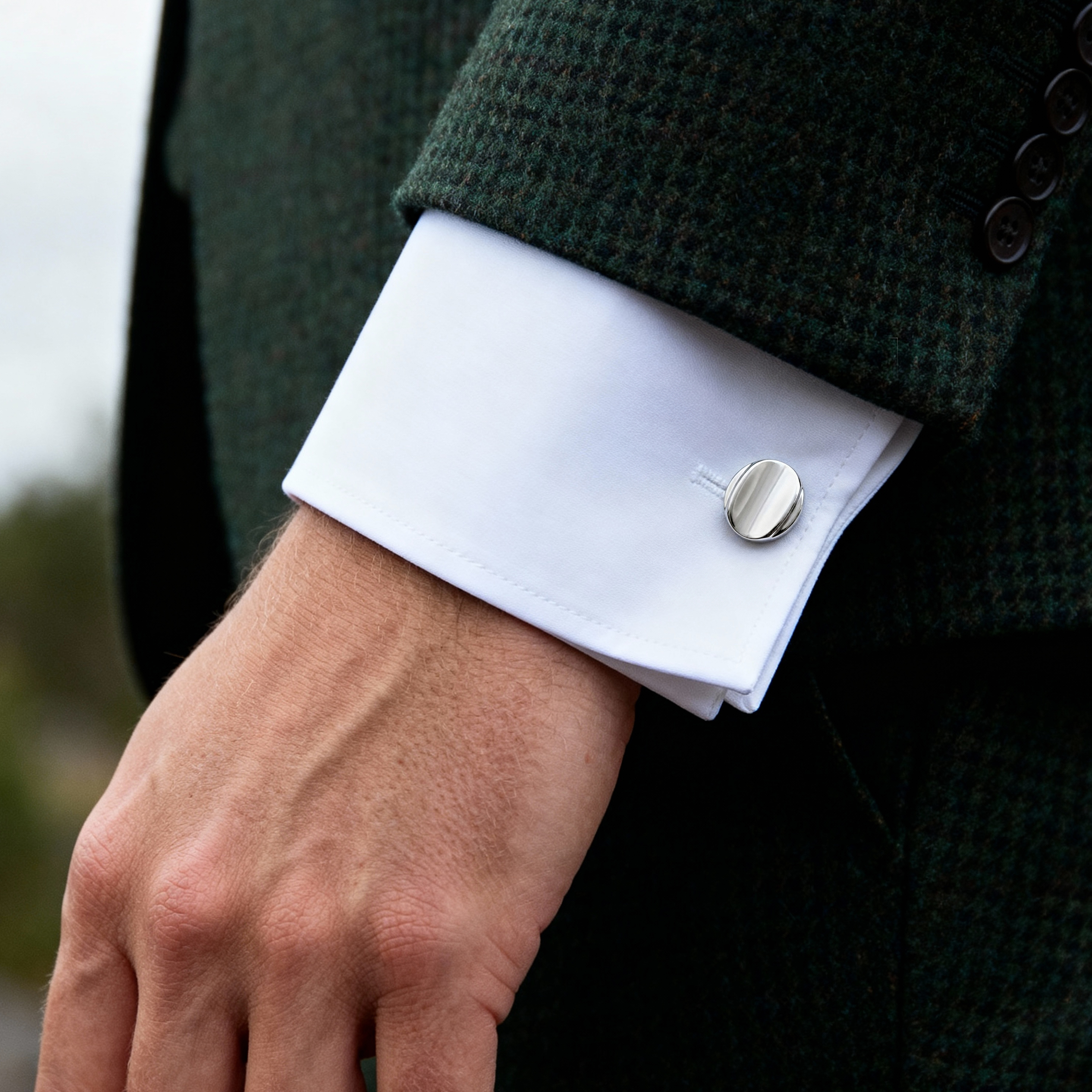 Srebrno-tonirani ovalni manšetni gumbi - 2