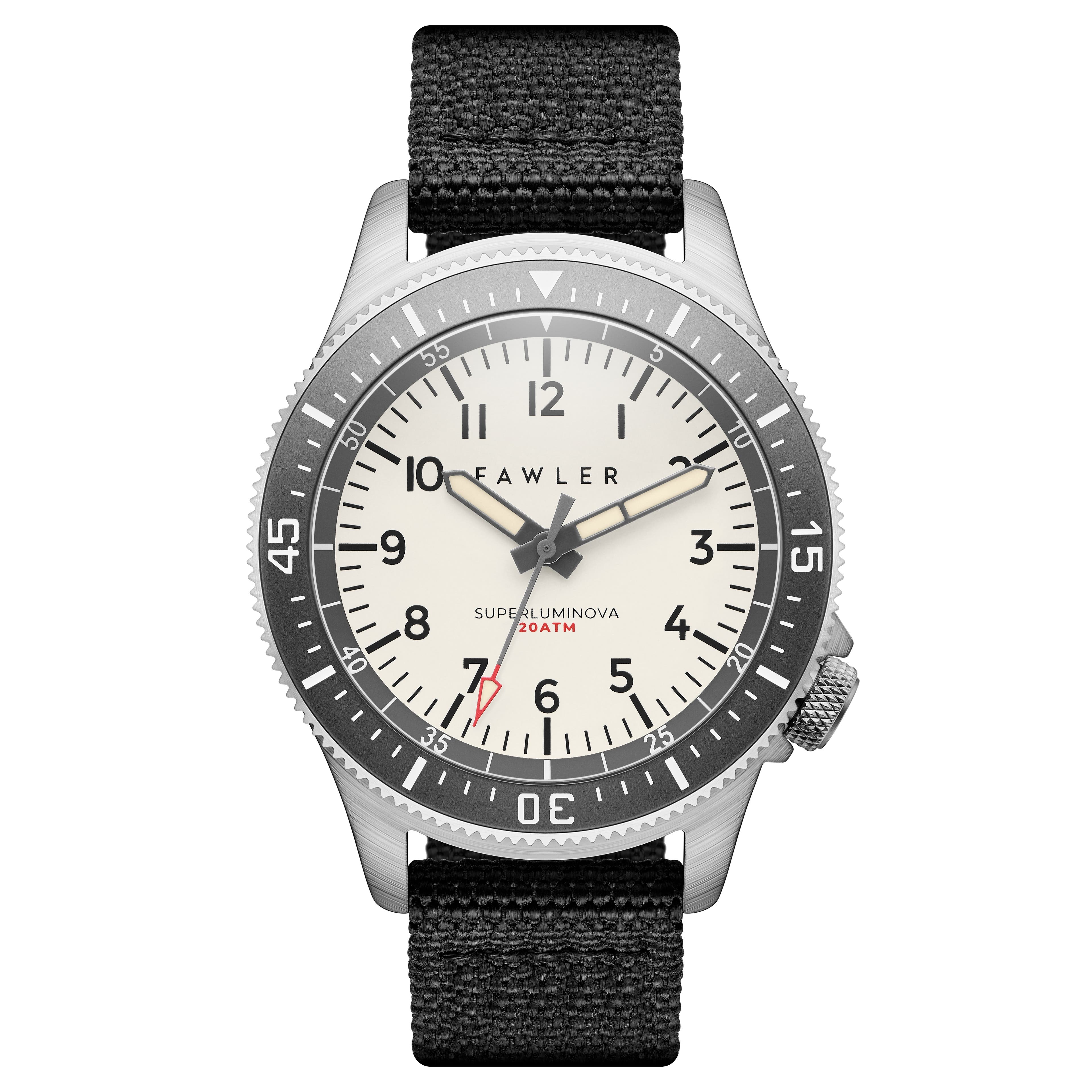 Luscent | Silver-tone and Grey Dive Watch with Full Lume Dial