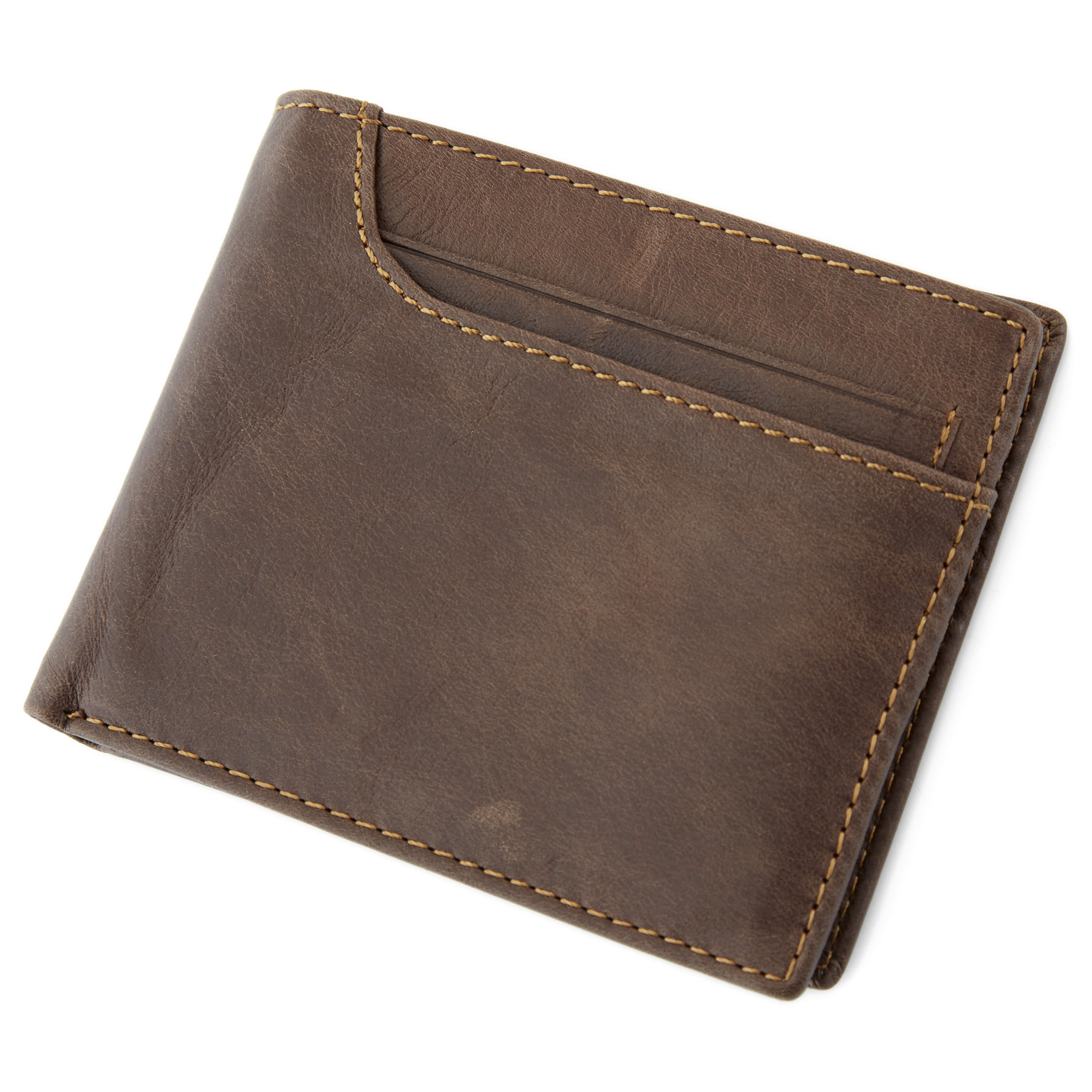 Asymmetrical Brown Bi-Fold Leather Wallet - 6