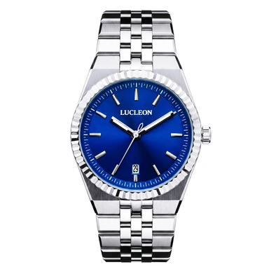 Flute | Zilverkleurig roestvrijstalen horloge met donkerblauwe sunray wijzerplaat en jubilee band Flute | Zilverkleurig roestvrijstalen horloge met donkerblauwe sunray wijzerplaat en jubilee band