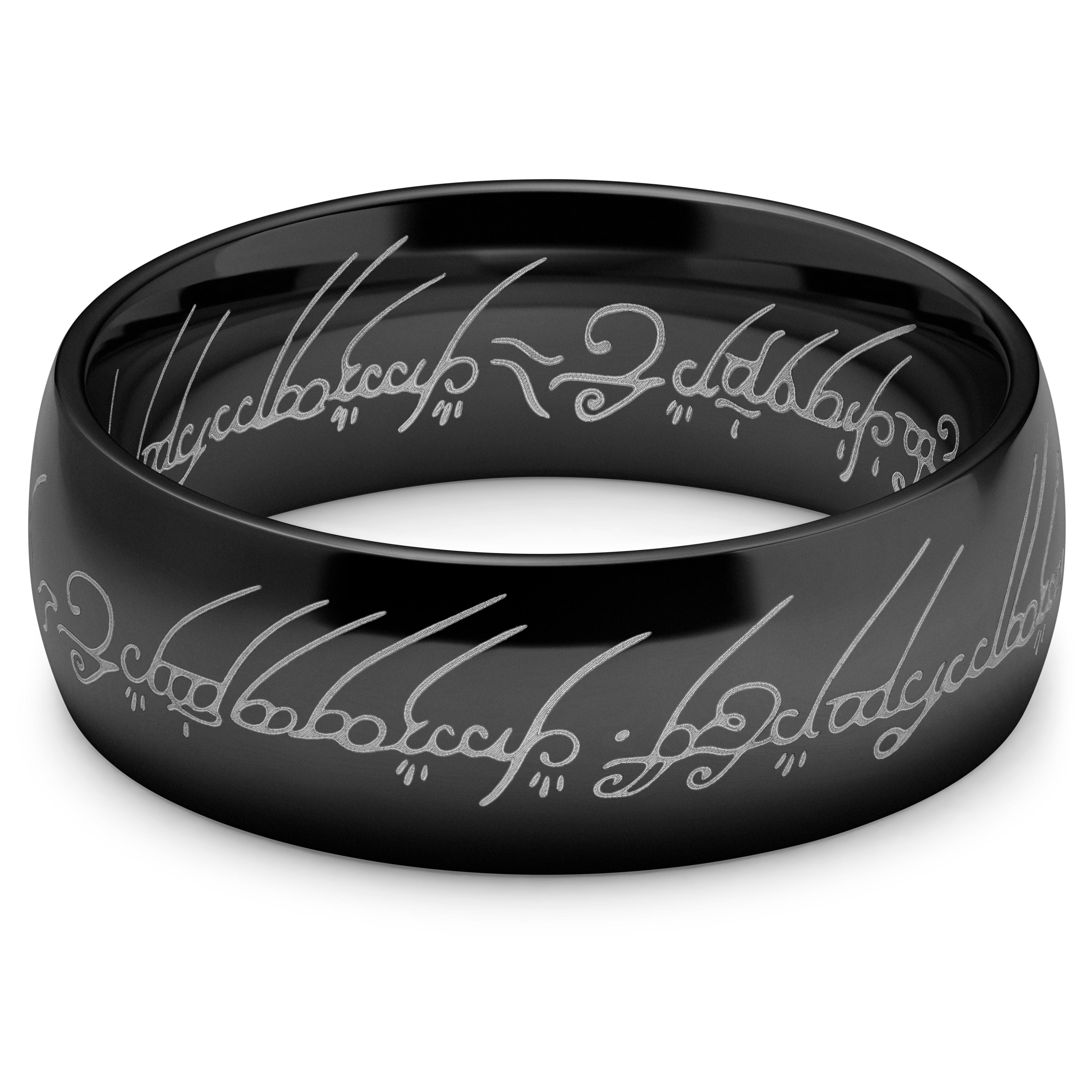 Sentio Rings Sentio | Black Stainless Steel & Gold-Tone Elven Script Ring | In stock ...