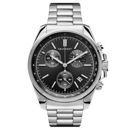 Bellator | Silver-Tone Stainless Steel Chronograph & Tachymeter Watch With Black Dial