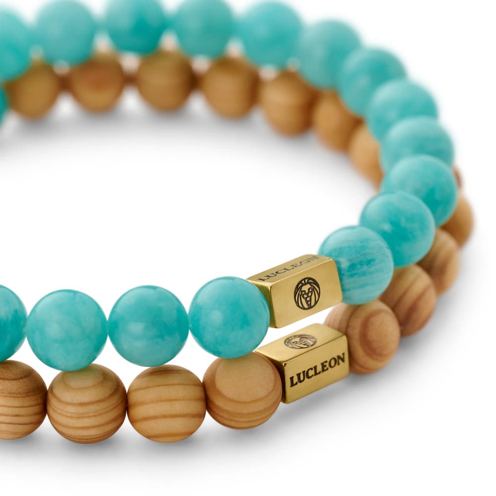 hover: Blå Amazonit & Trä Armbandspaket hover: Blå Amazonit & Trä Armbandspaket
