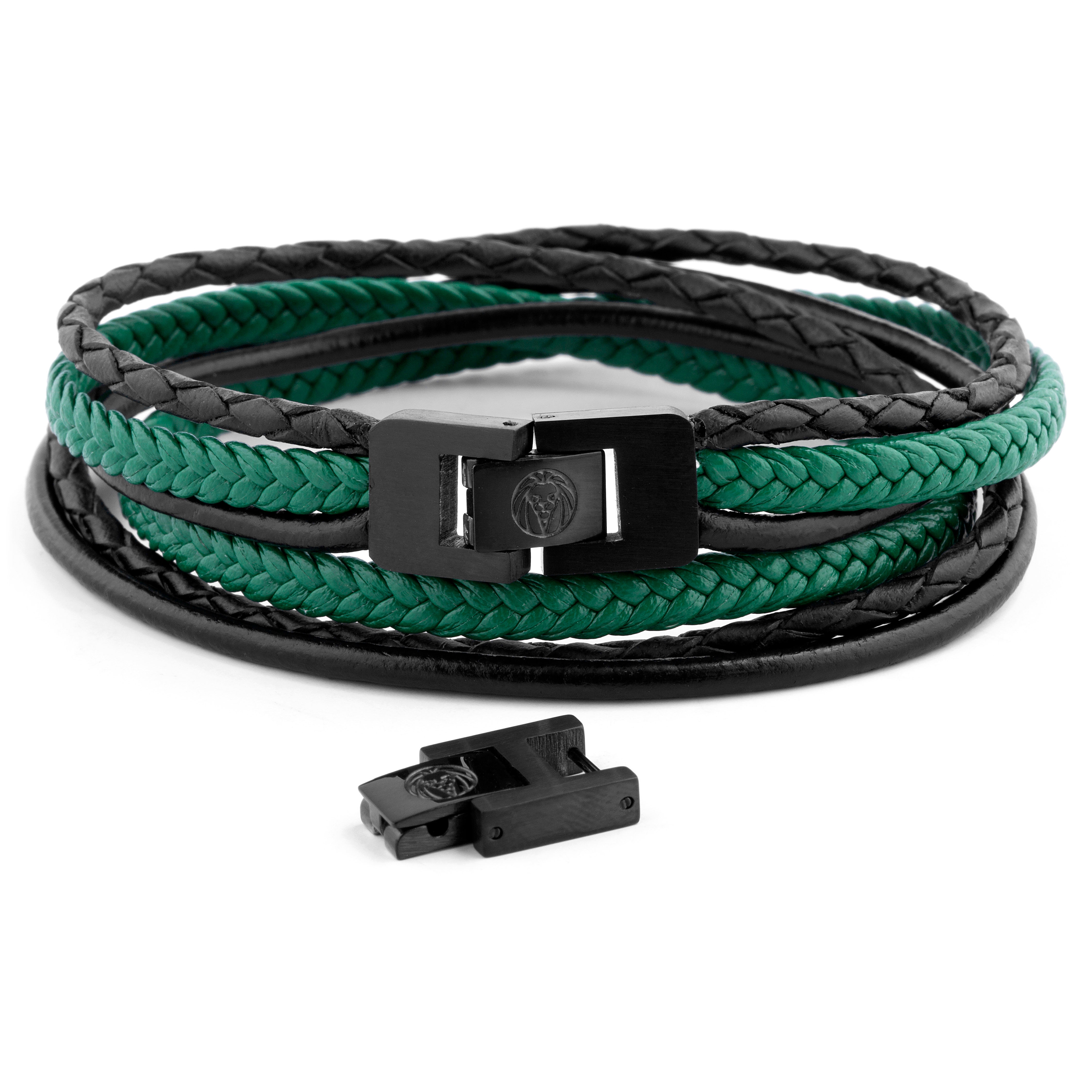 Bracelet Roy en cuir noir et vert - 4