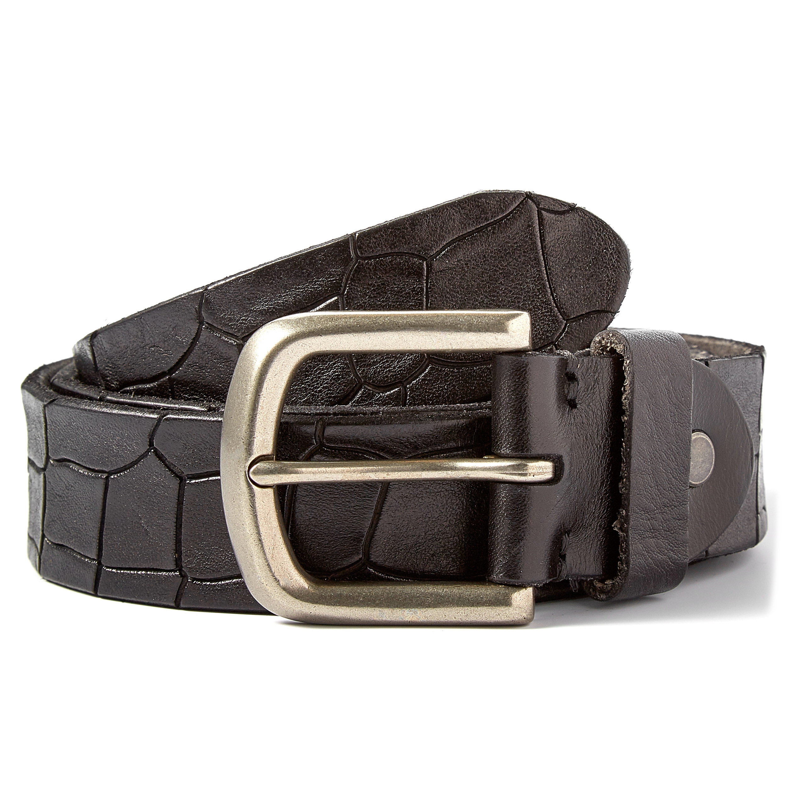 Schwarzer Krokodil Gürtel mit detailliertem Muster - 1