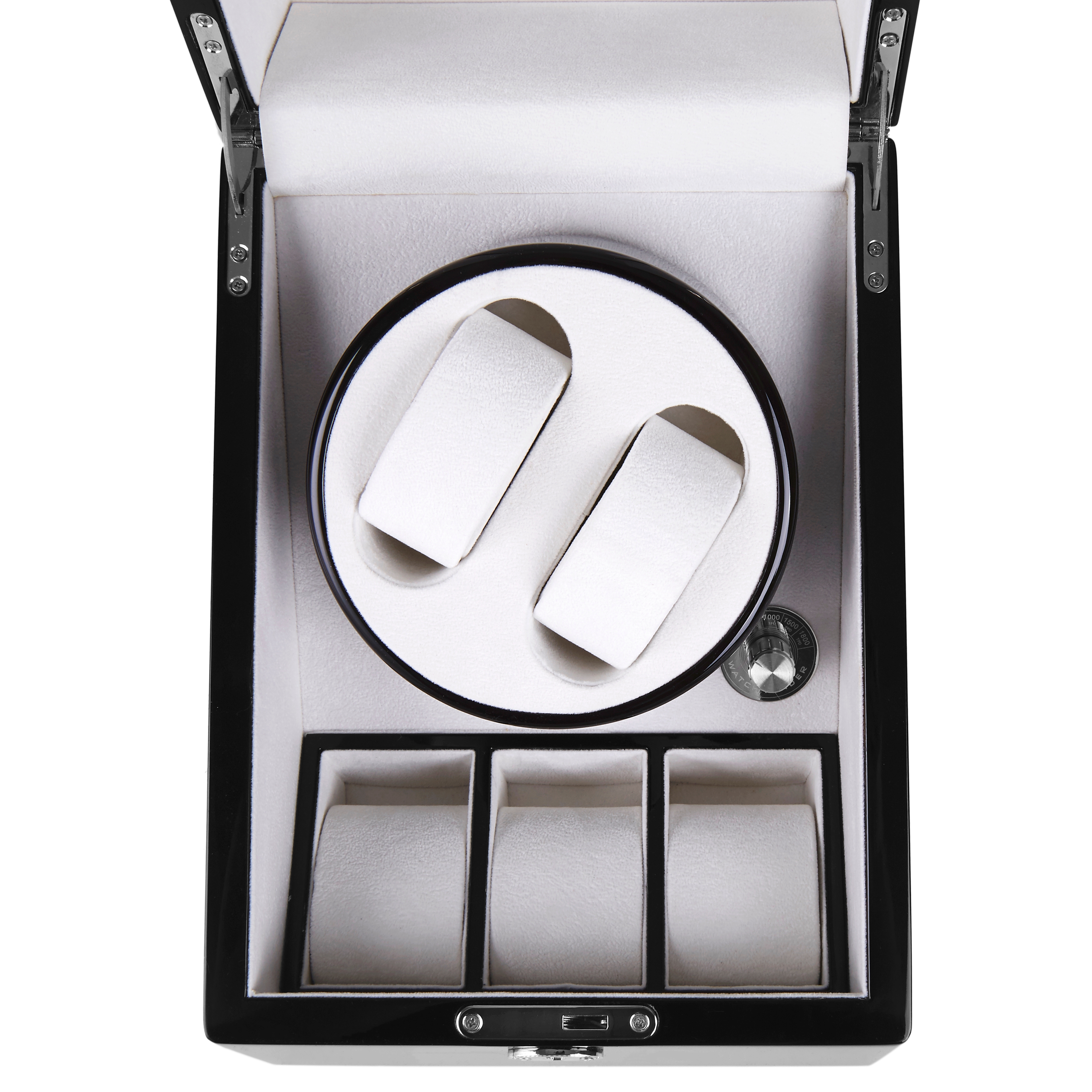 Afsluitbare Gepolijste Ebbenhouten Rotary Horlogekast - 5 horloges - 6