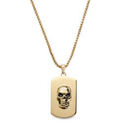 Icarus | Gold-Tone Skull Dog Tag Box Chain Necklace