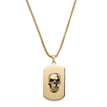 Icarus | Gold-Tone Skull Dog Tag Box Chain Necklace