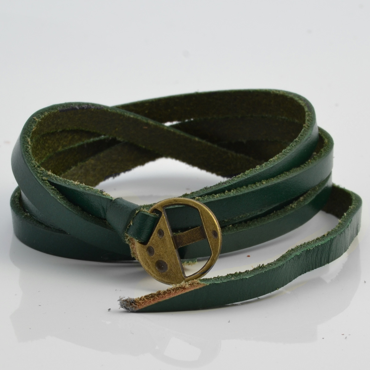 Grønt Justerbart Snoet Læderarmbånd - 3