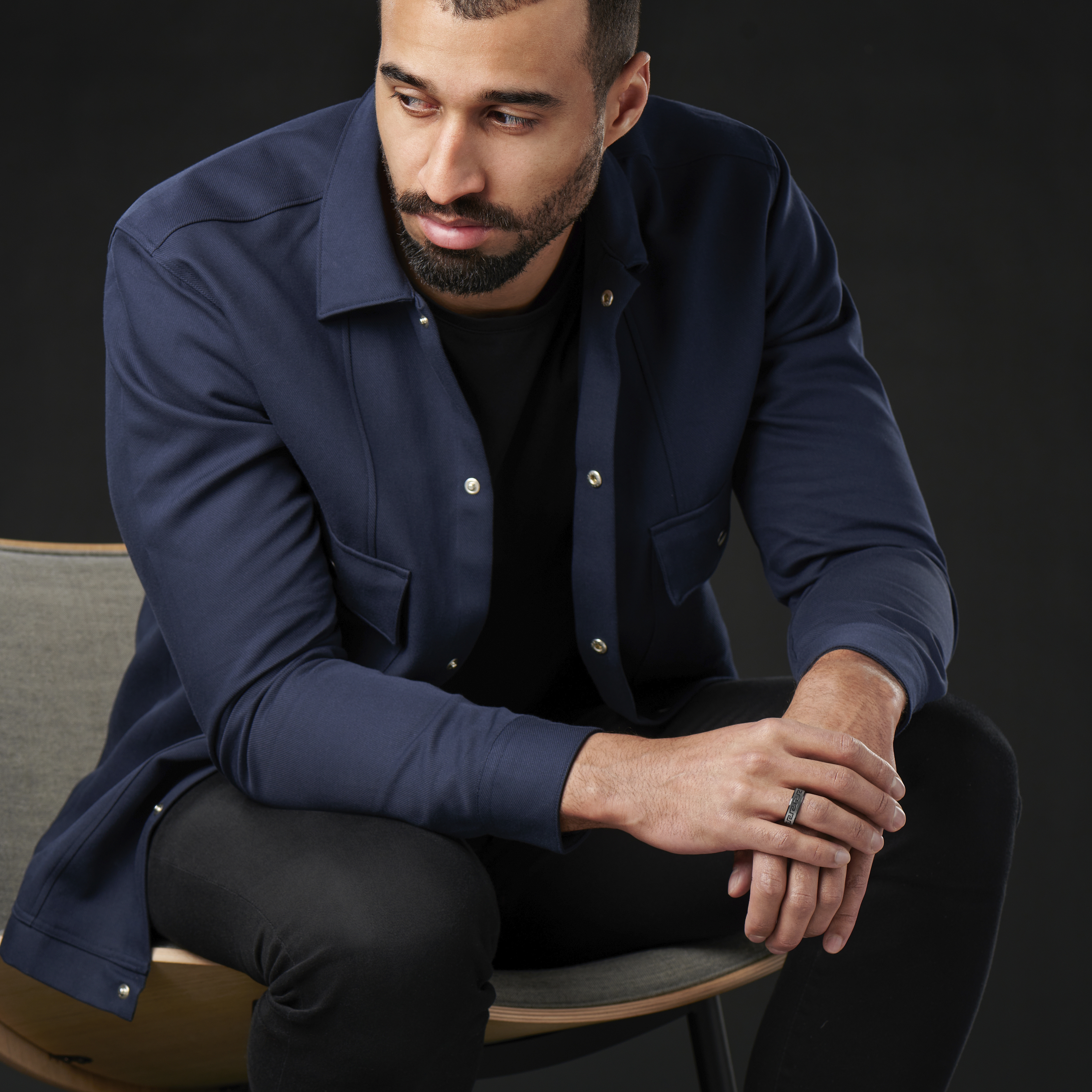 Black SL Design Steel Ring - 5