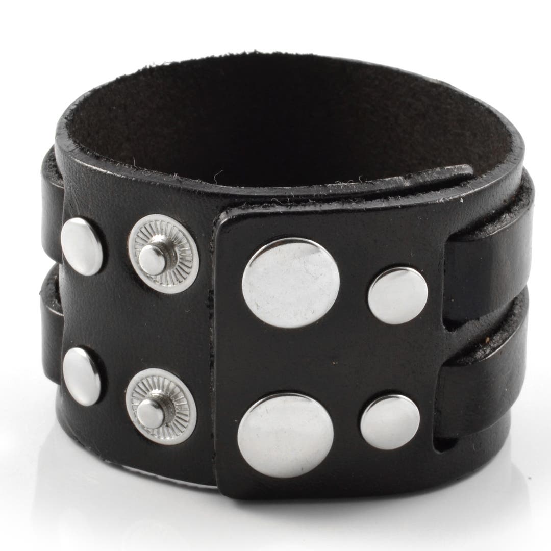 Black Stylish 2 Striped Leather Bracelets | In stock! | Collin Rowe