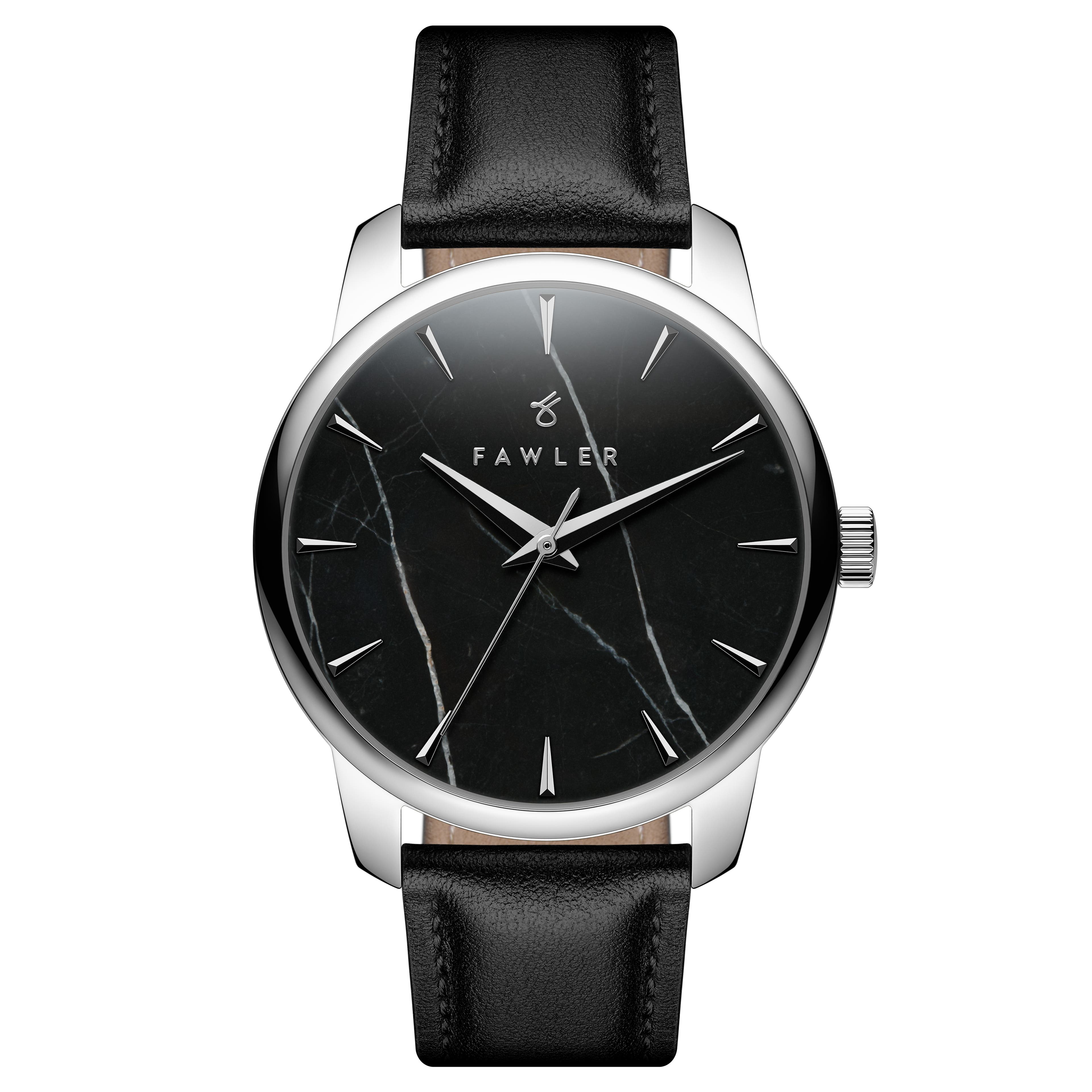 Beleza | Silver-tone Stainless Steel Black Marble Watch