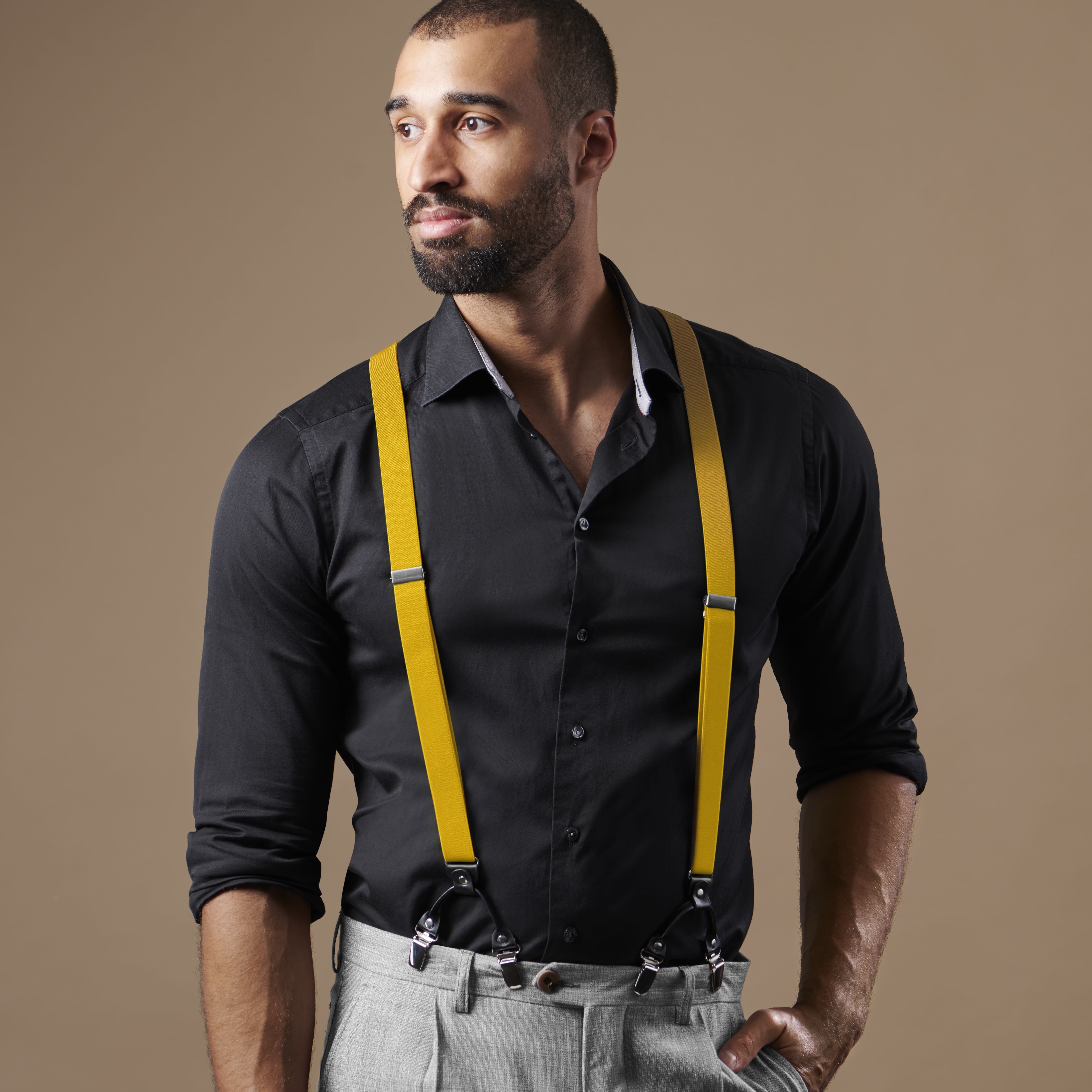 Slim Canary Yellow Clip-On Braces - 6