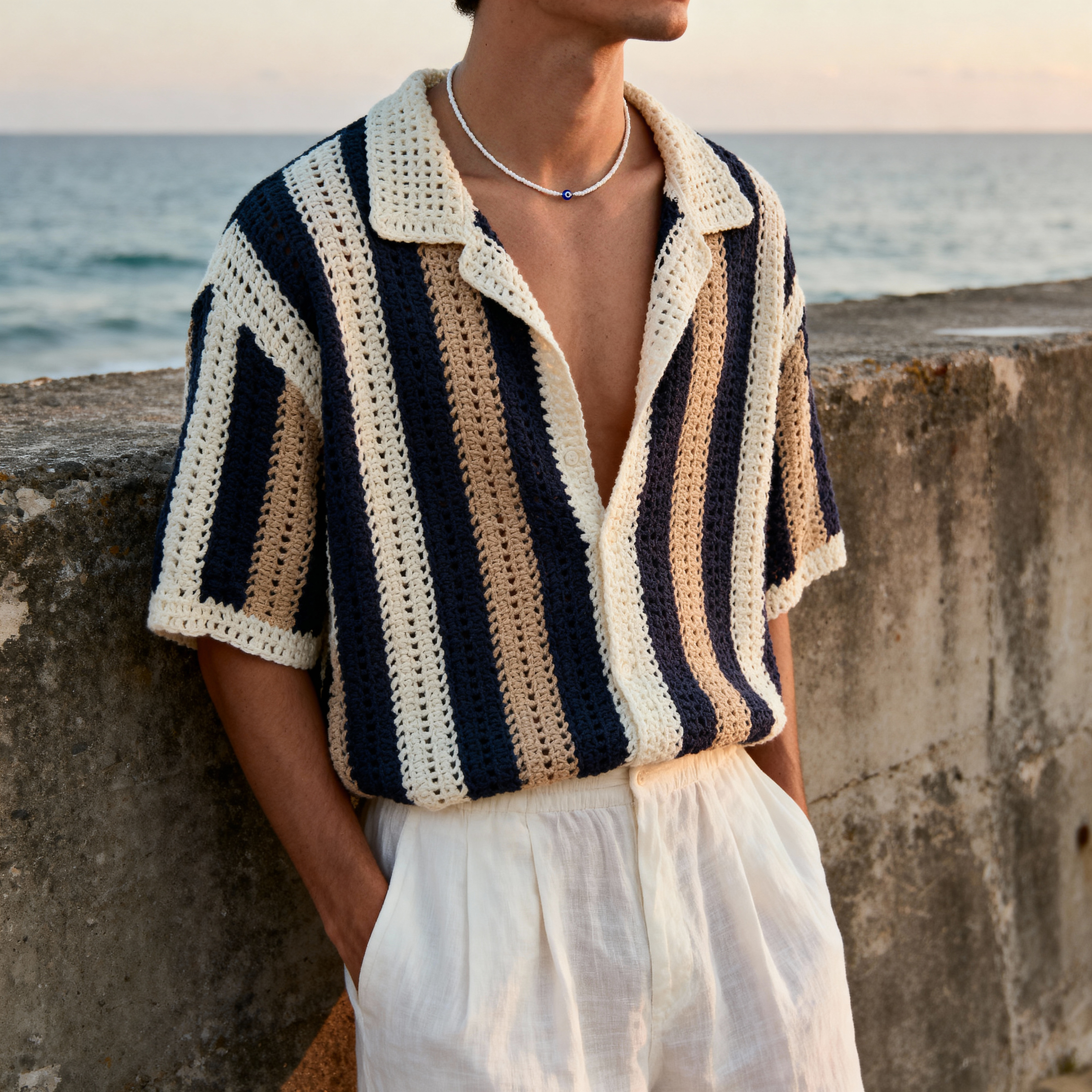 Amalfi | Bílý korálkový náhrdelník s motivem zlého oka - 2