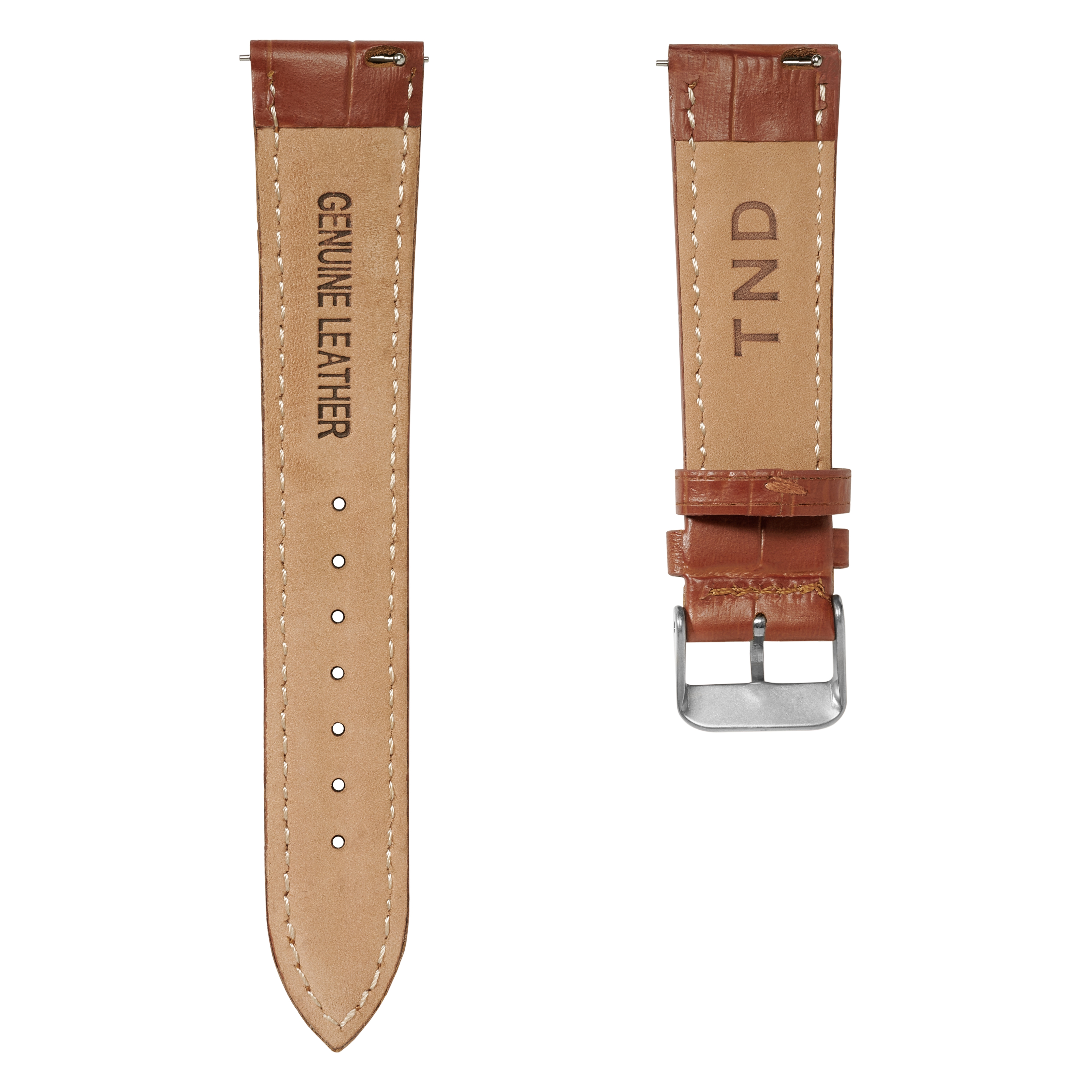 21mm Crocodile-Embossed Tan Leather Watch Strap with Silver-Tone Buckle – Quick Release - 3