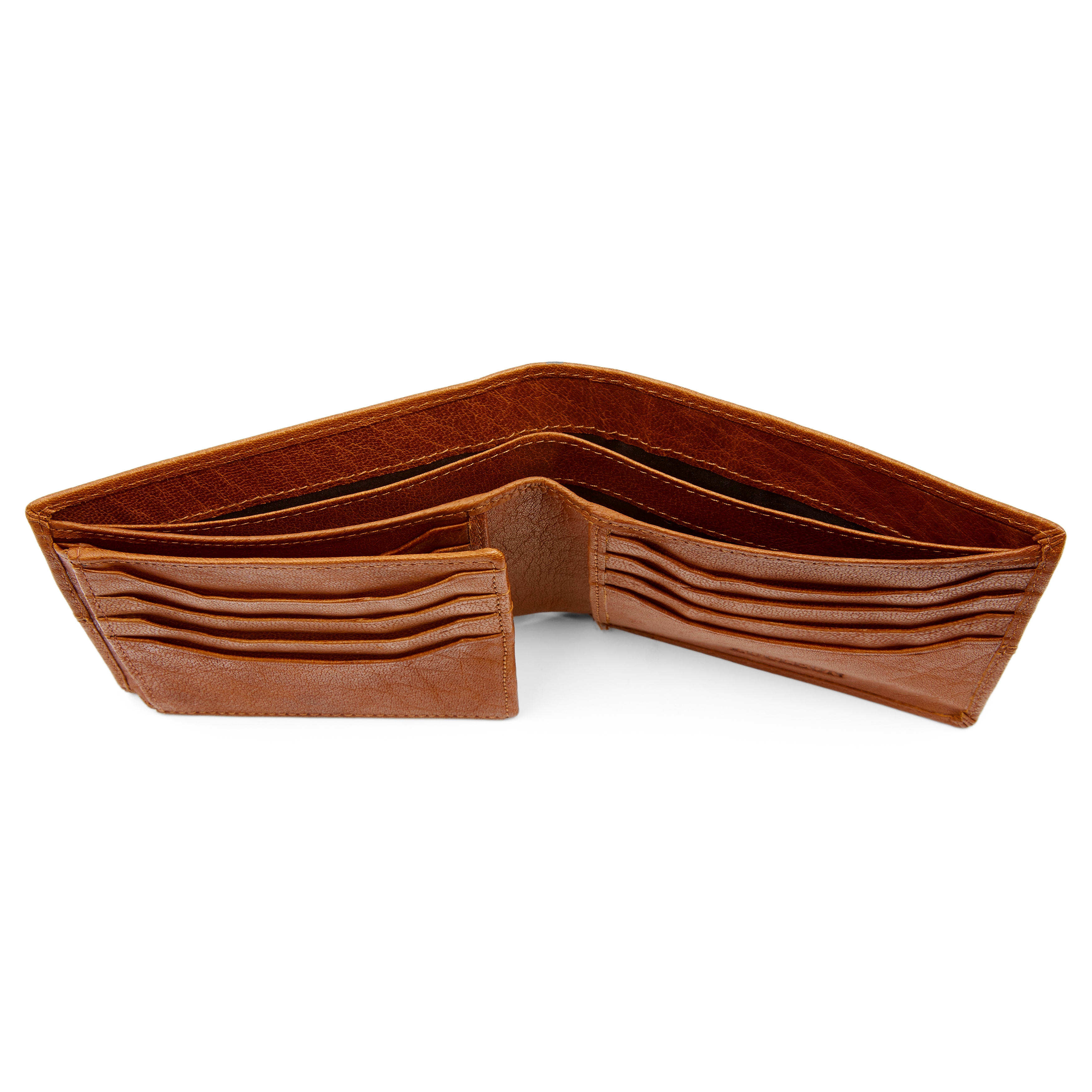 Portefeuille Oxford en cuir havane à surpiqûres blanches - 5