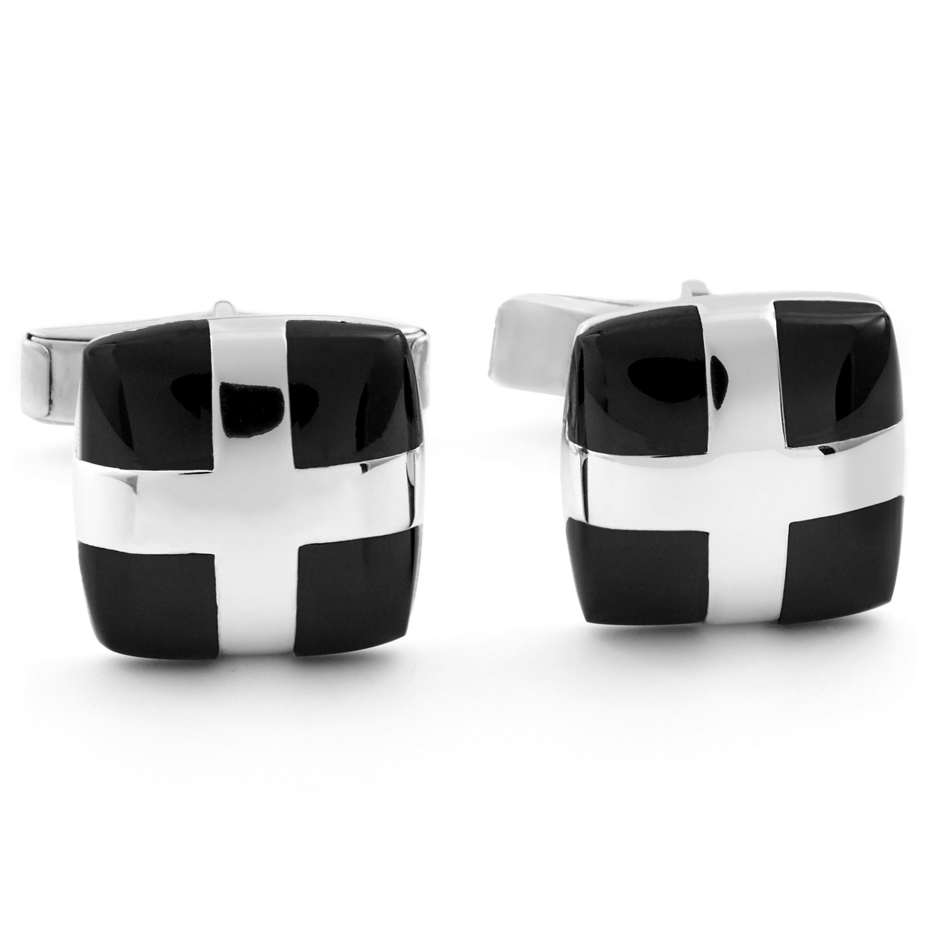 Hopea ja musta ruudullinen setti, 925S-hopeaa - 4