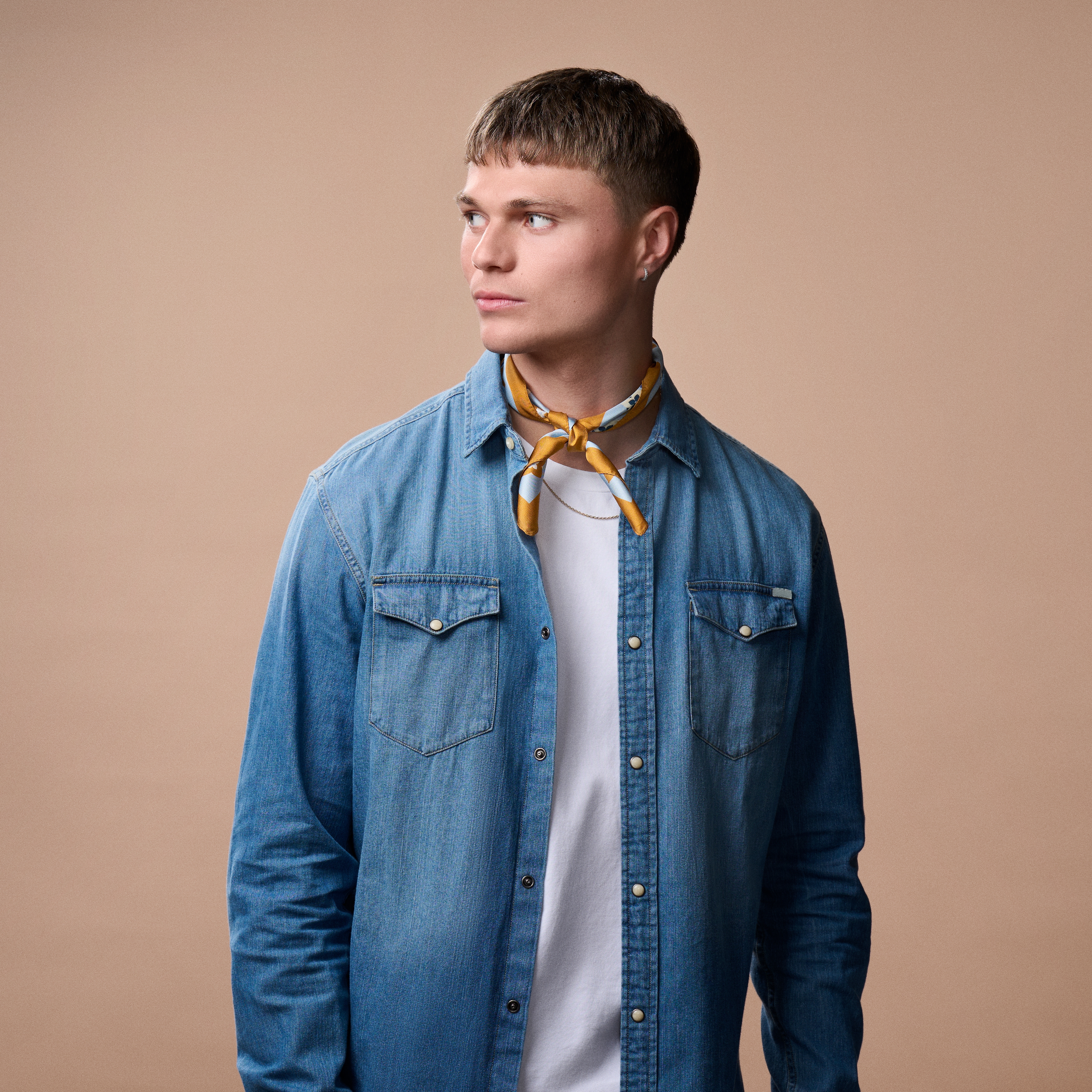 Virtuo | Μπλε Και Καφέ Μεταξωτό Μαντήλι Λαιμού (Neckerchief) - 3