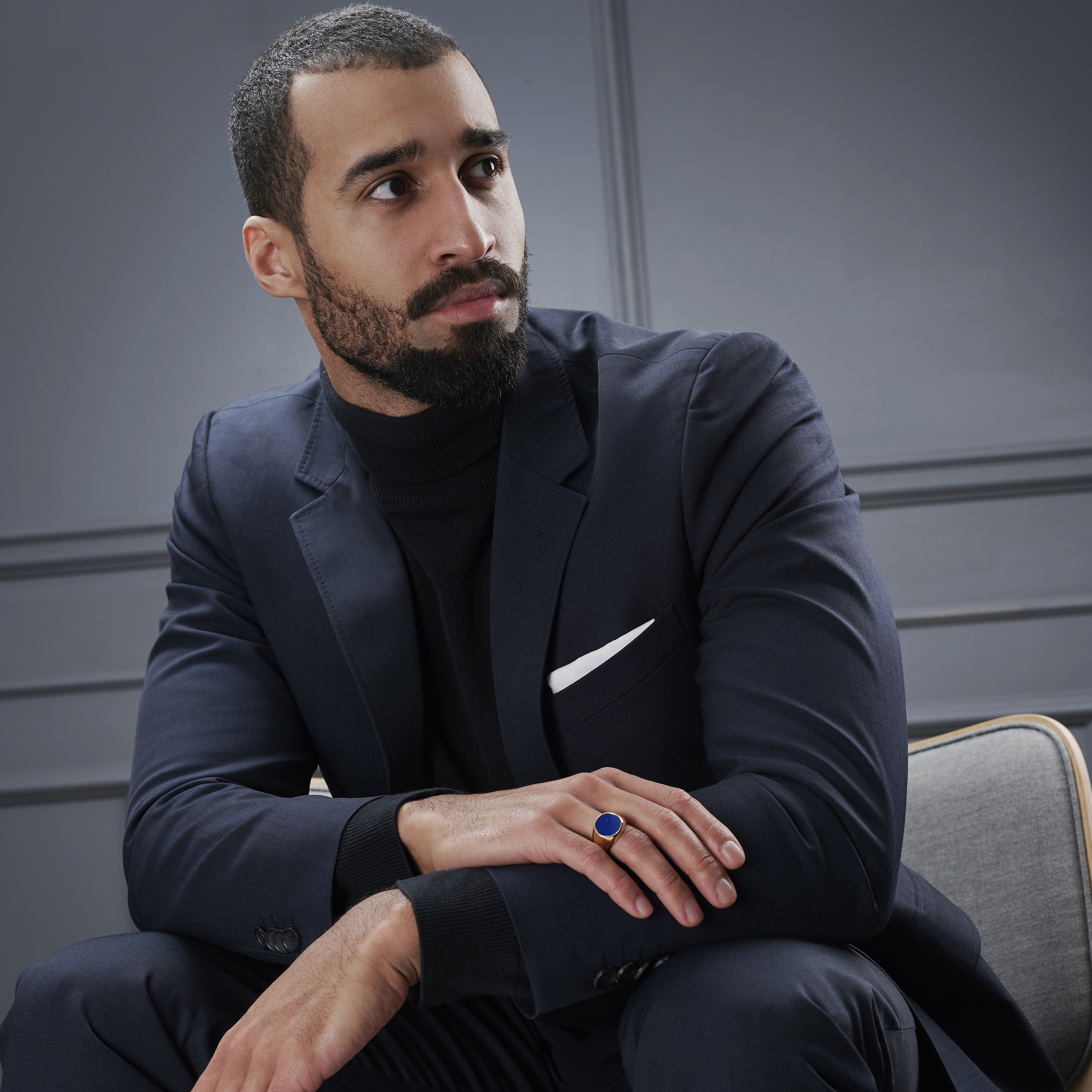 Makt | Gold-Tone With Blue Lapis Lazuli Signet Ring - 6