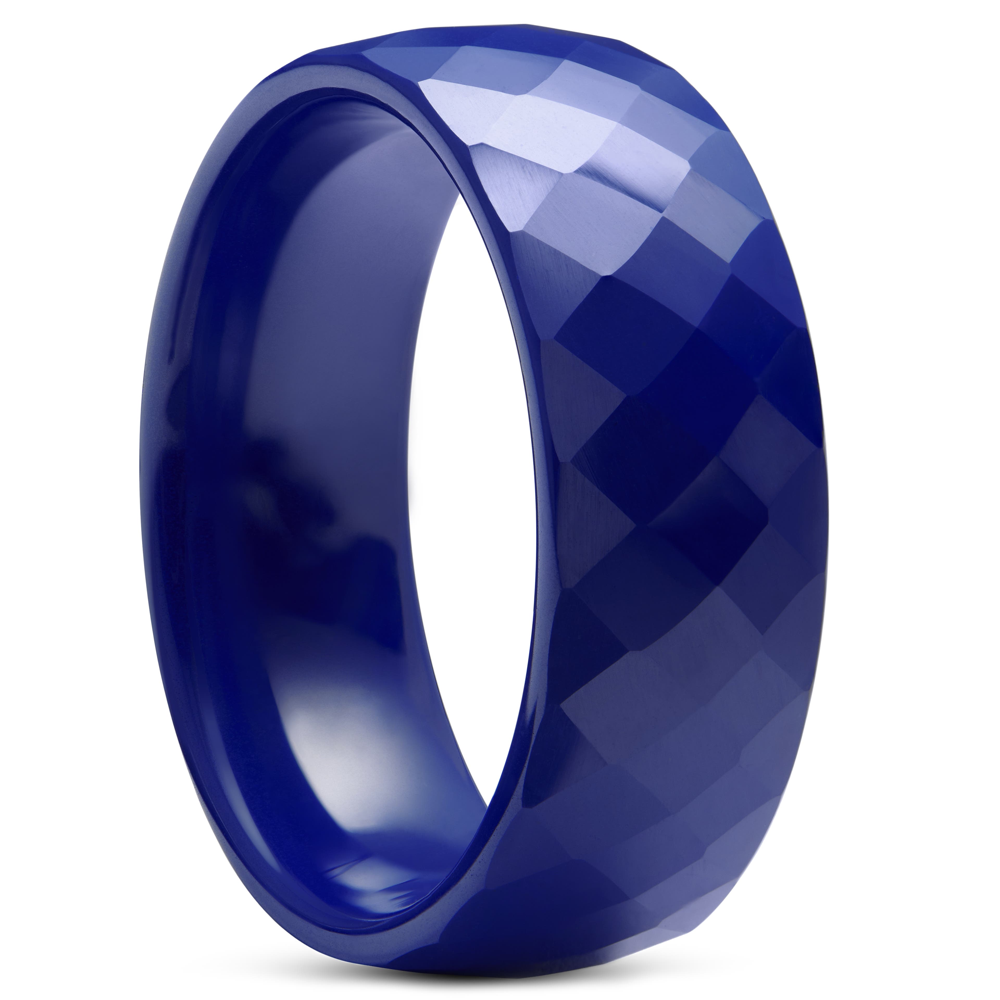 Blue Faceted Ceramic Ring 