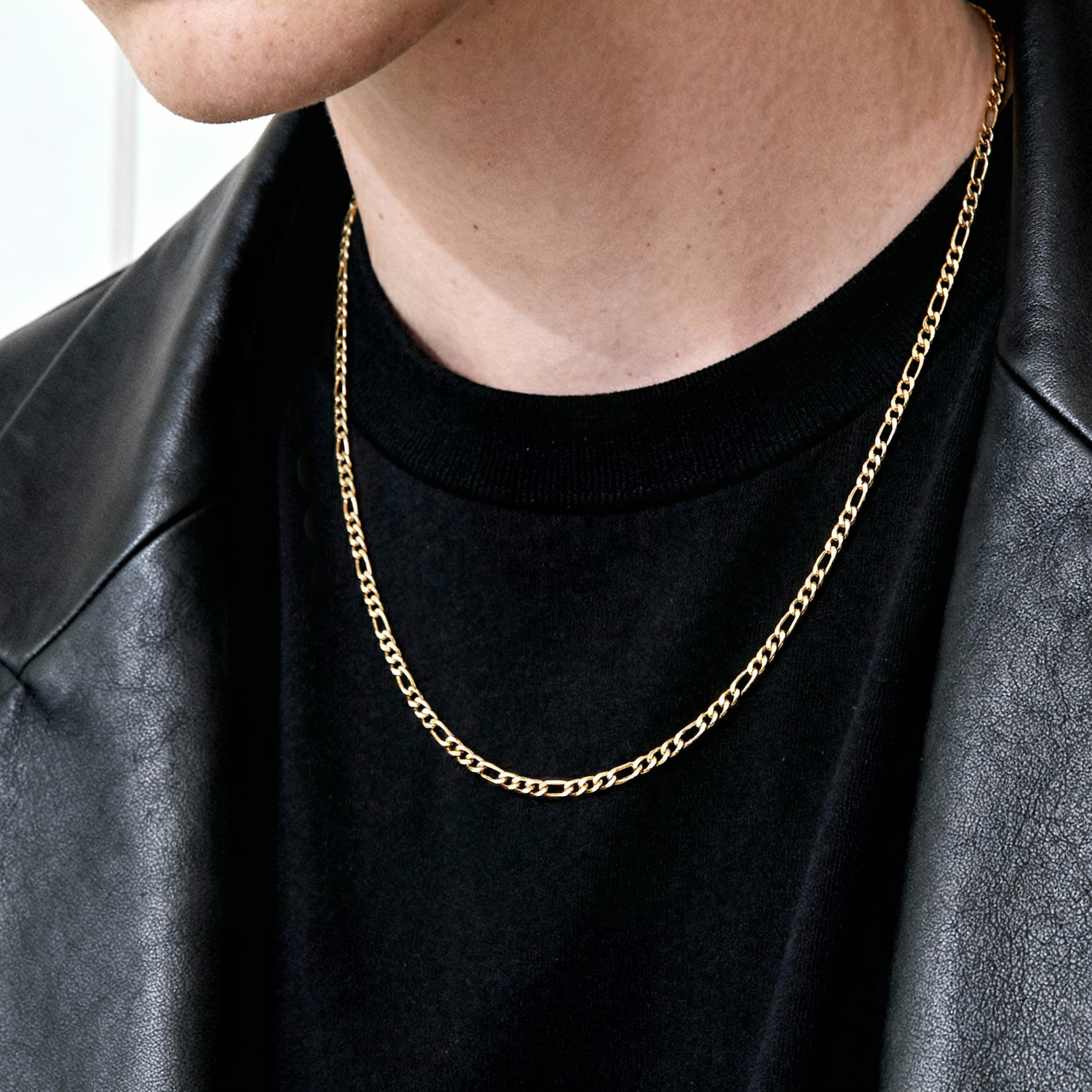 Essentials | 4 mm Χρυσαφί Κολιέ Αλυσίδα Λαιμού Figaro Chain - 2