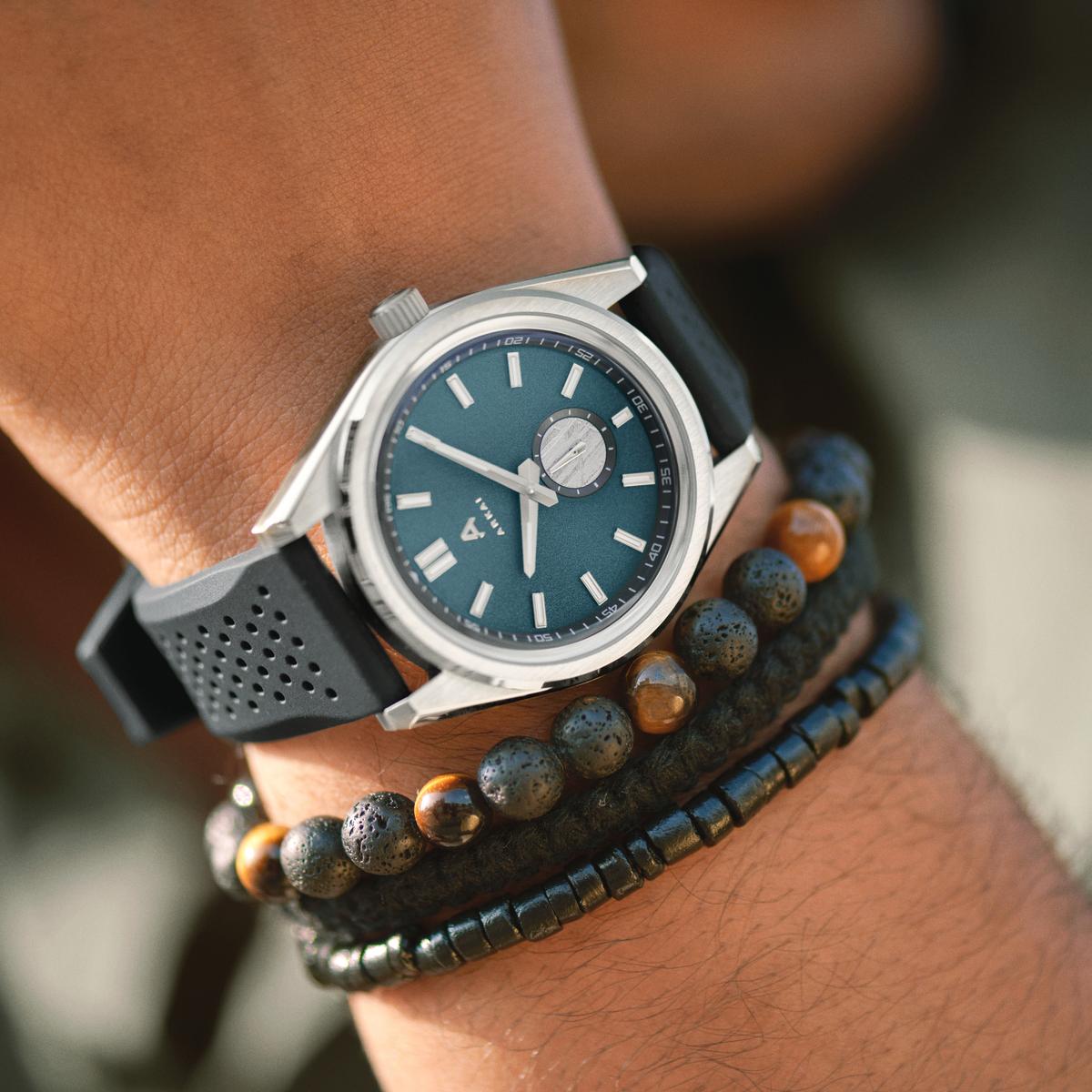 Mond | Silver-tone Stainless Steel and Blue Meteorite Watch | In stock ...