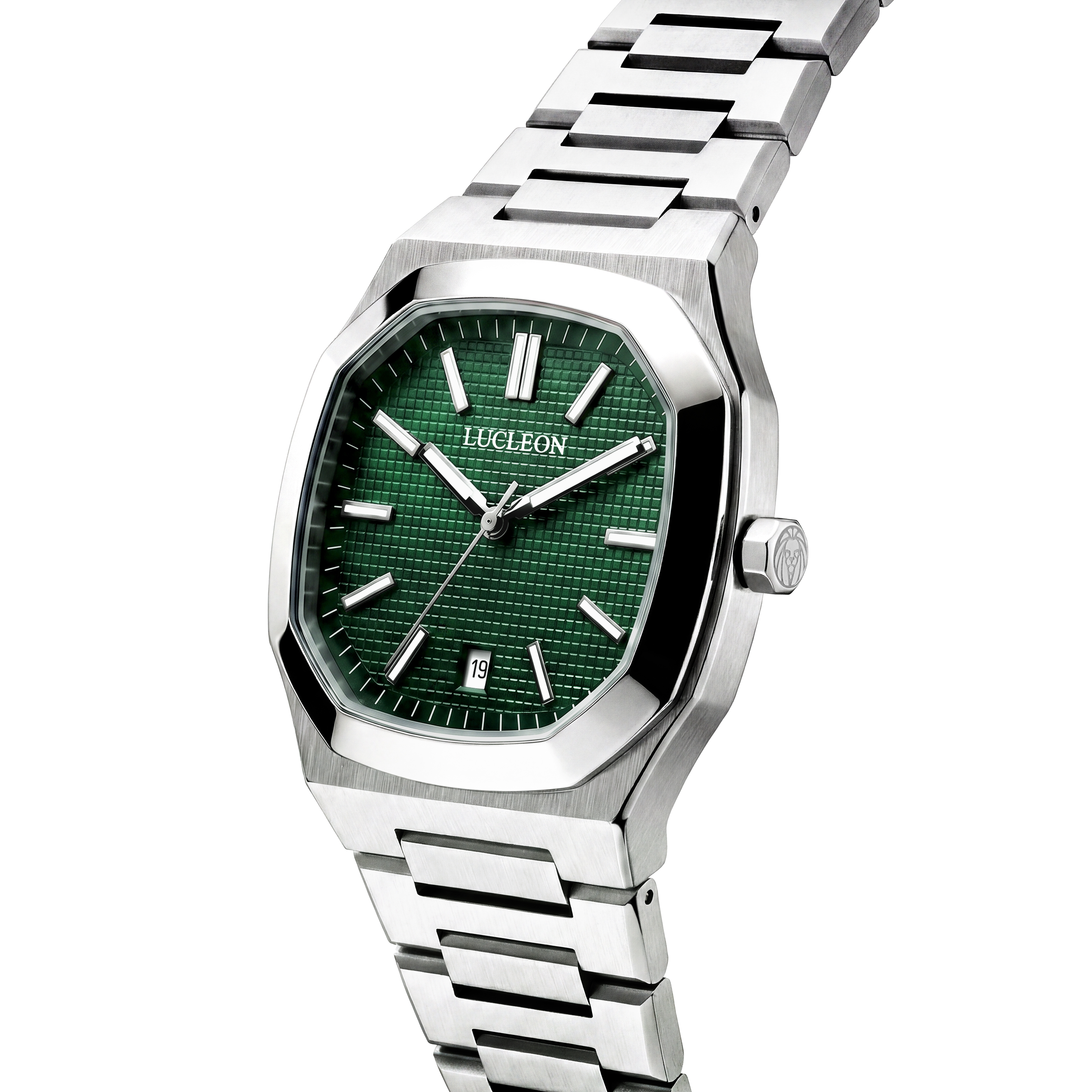 Vector | Reloj octogonal de acero inoxidable en tono plateado con esfera verde oscuro - 2