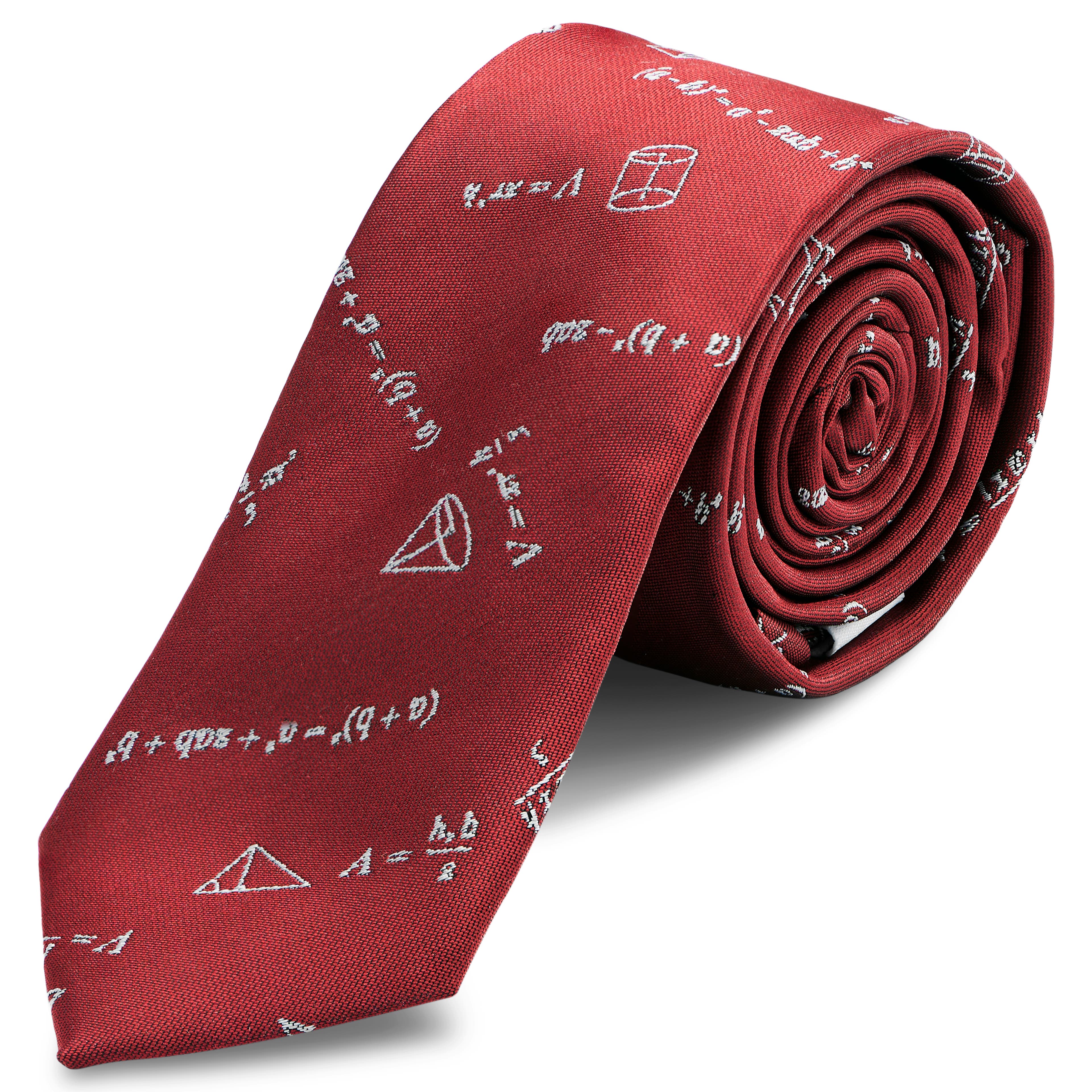 Úzka kravata s matematickými rovnicami vo vínovej farbe 