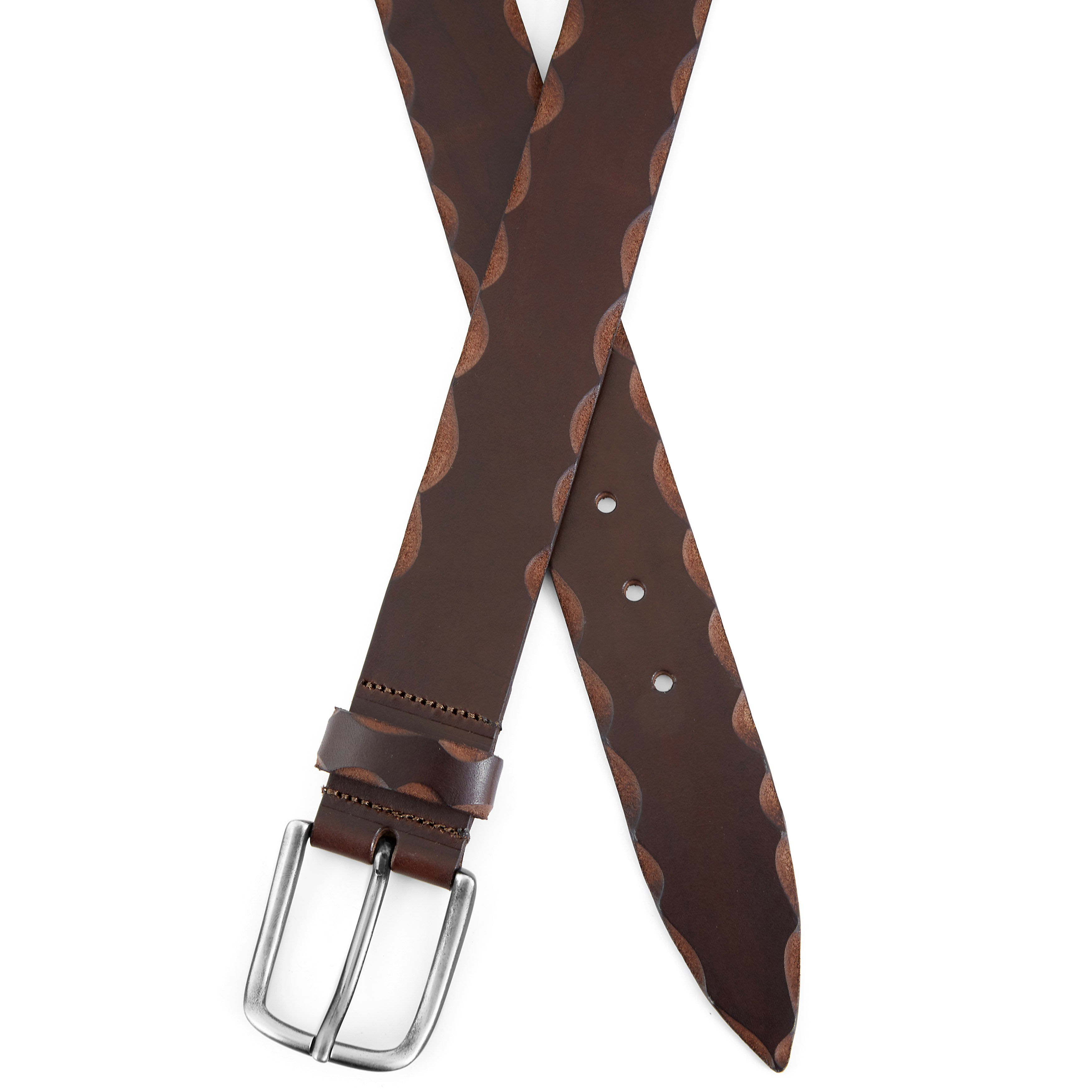 Καφέ Δερμάτινη Ζώνη με Ασημί Αγκράφα Casual - 3