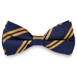 Gold Twin Stripe Navy Silk Pre-Tied Bow Tie
