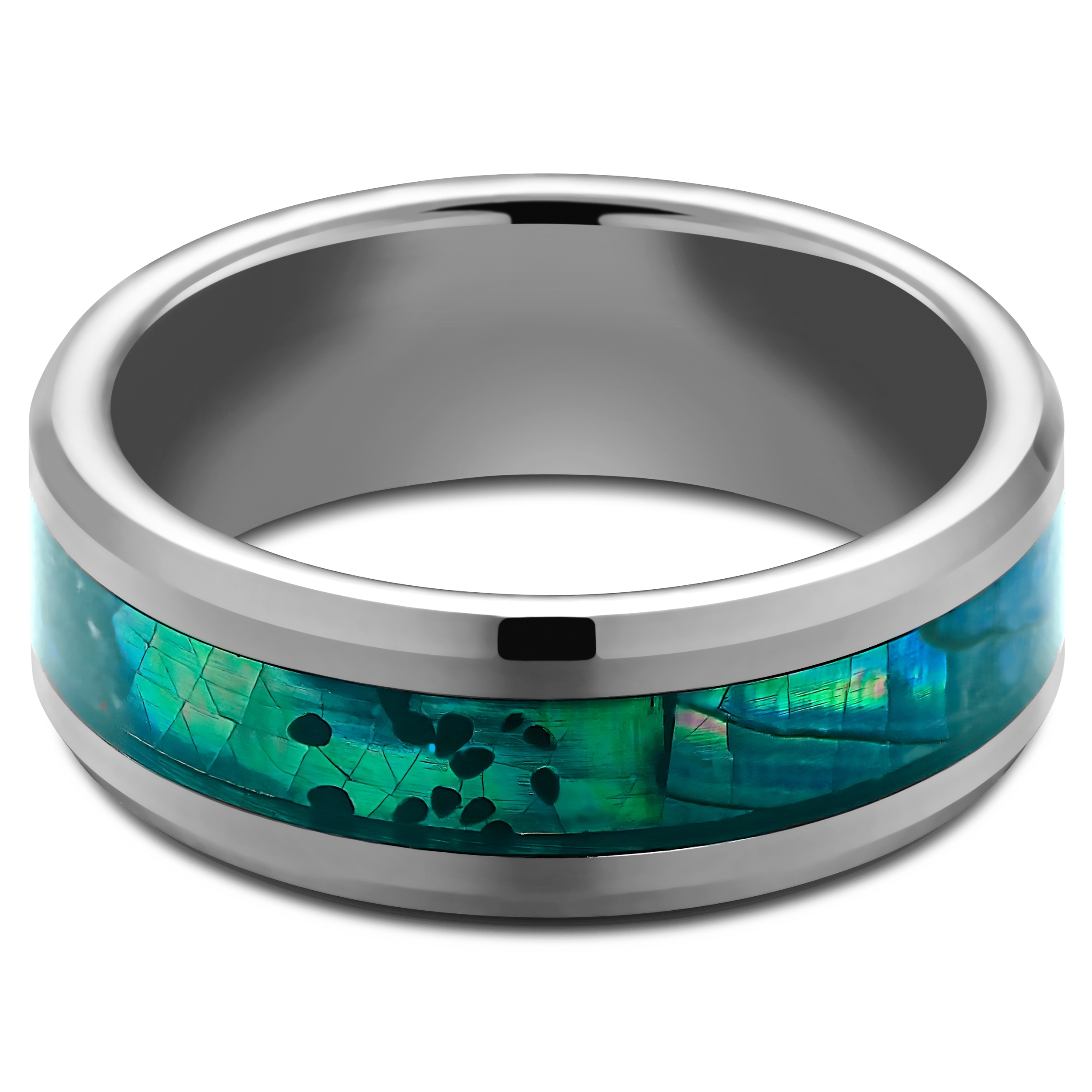 Terra | Bague en carbure de tungstène argenté et nacre 8 mm - 3