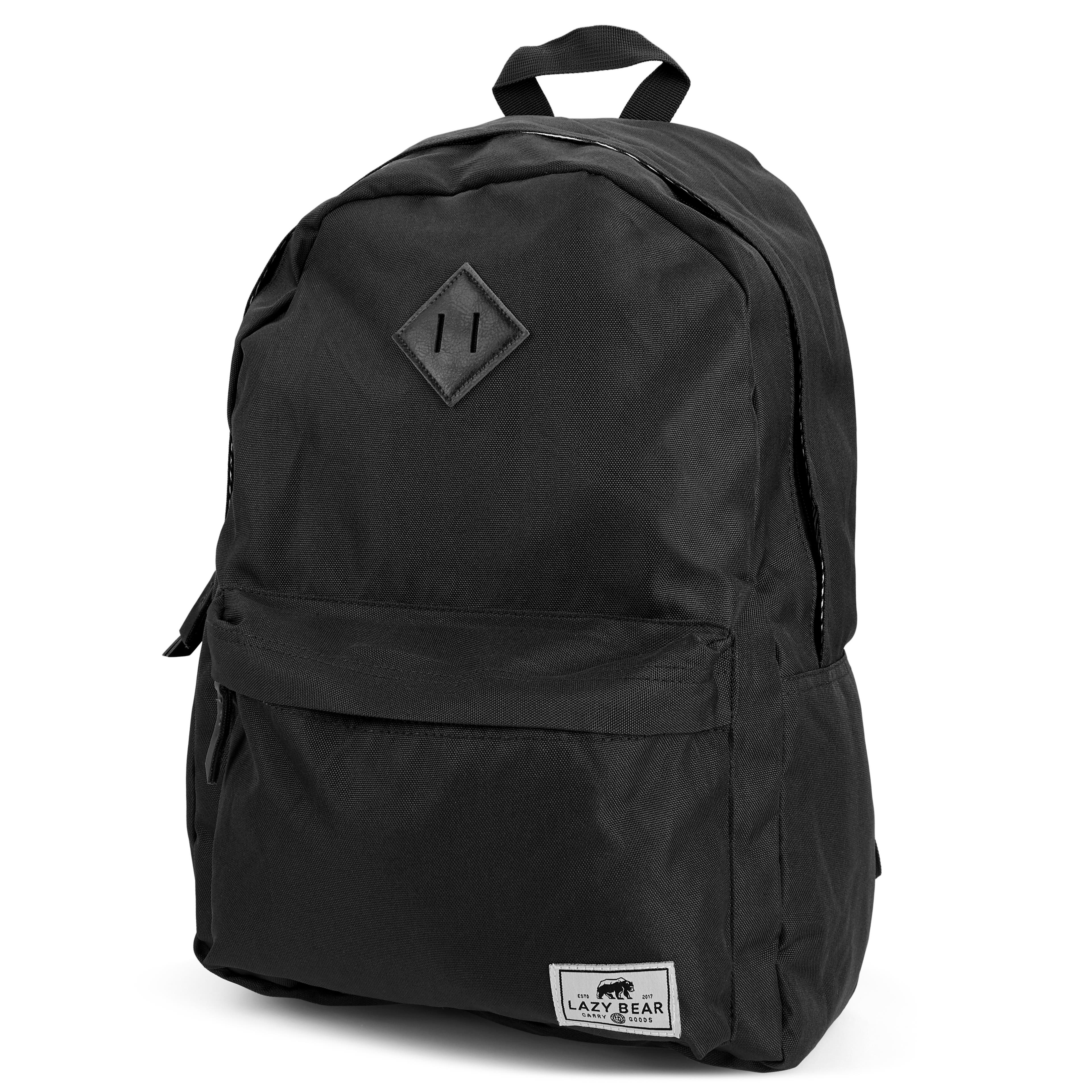 Lewis, Black Polyester & Faux Leather Simple Backpack, In stock!