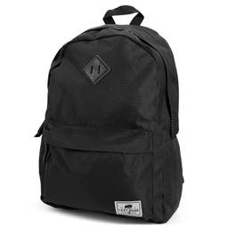 Lewis | Black Polyester & Faux Leather Simple Backpack