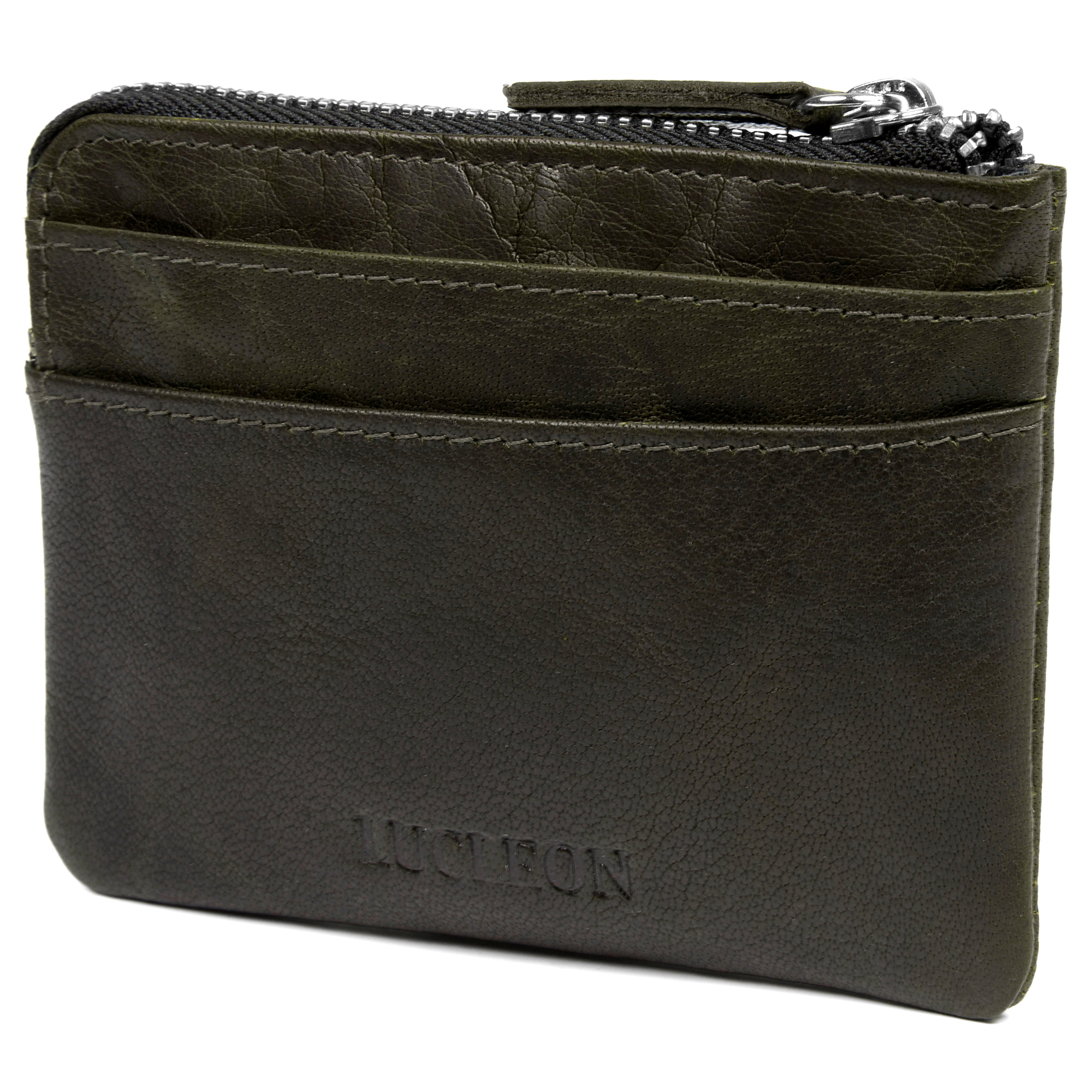 Montreal Olijfgroene RFID Lederen Pouch met Rits - 2