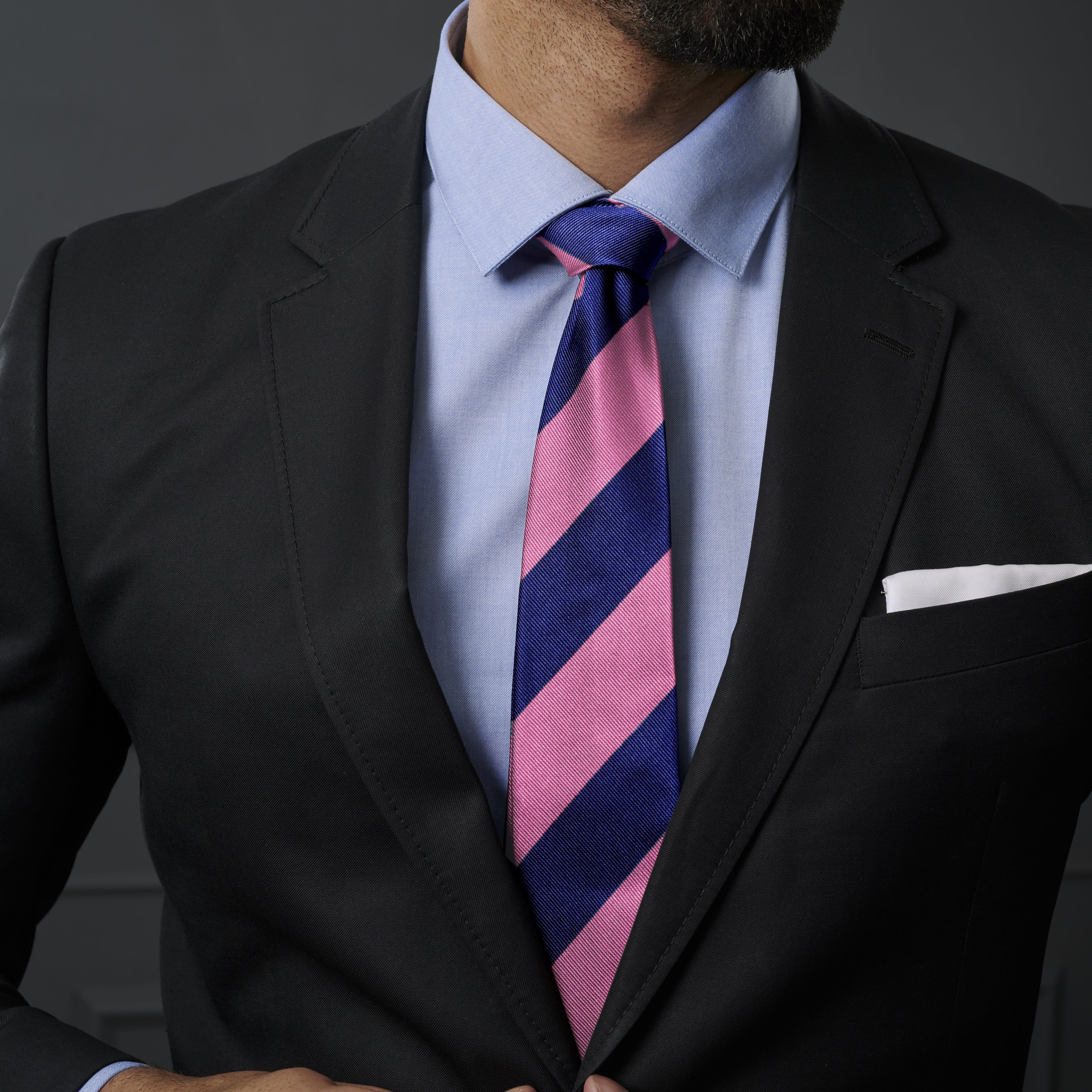 Pinkki & laivastonsininen raidallinen 8 cm silkkisolmio  - 3