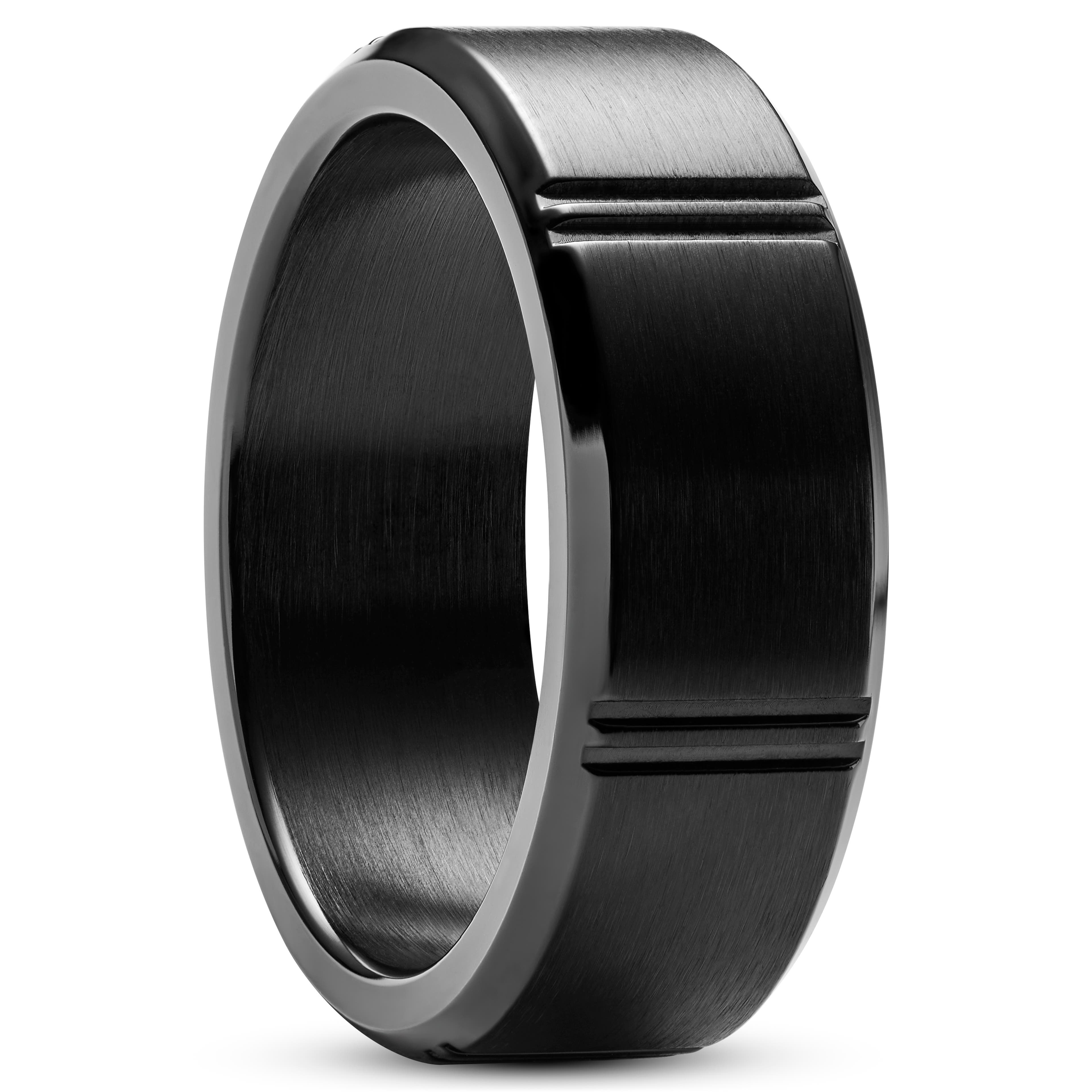 Aesop | 8 mm Titanium With Small Line Details Ring