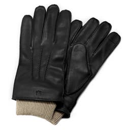 Sweater Cuffed Black Touchscreen Compatible Sheep Leather Gloves