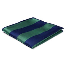 Копринена кърпичка за сако на зелени и тъмносини райета