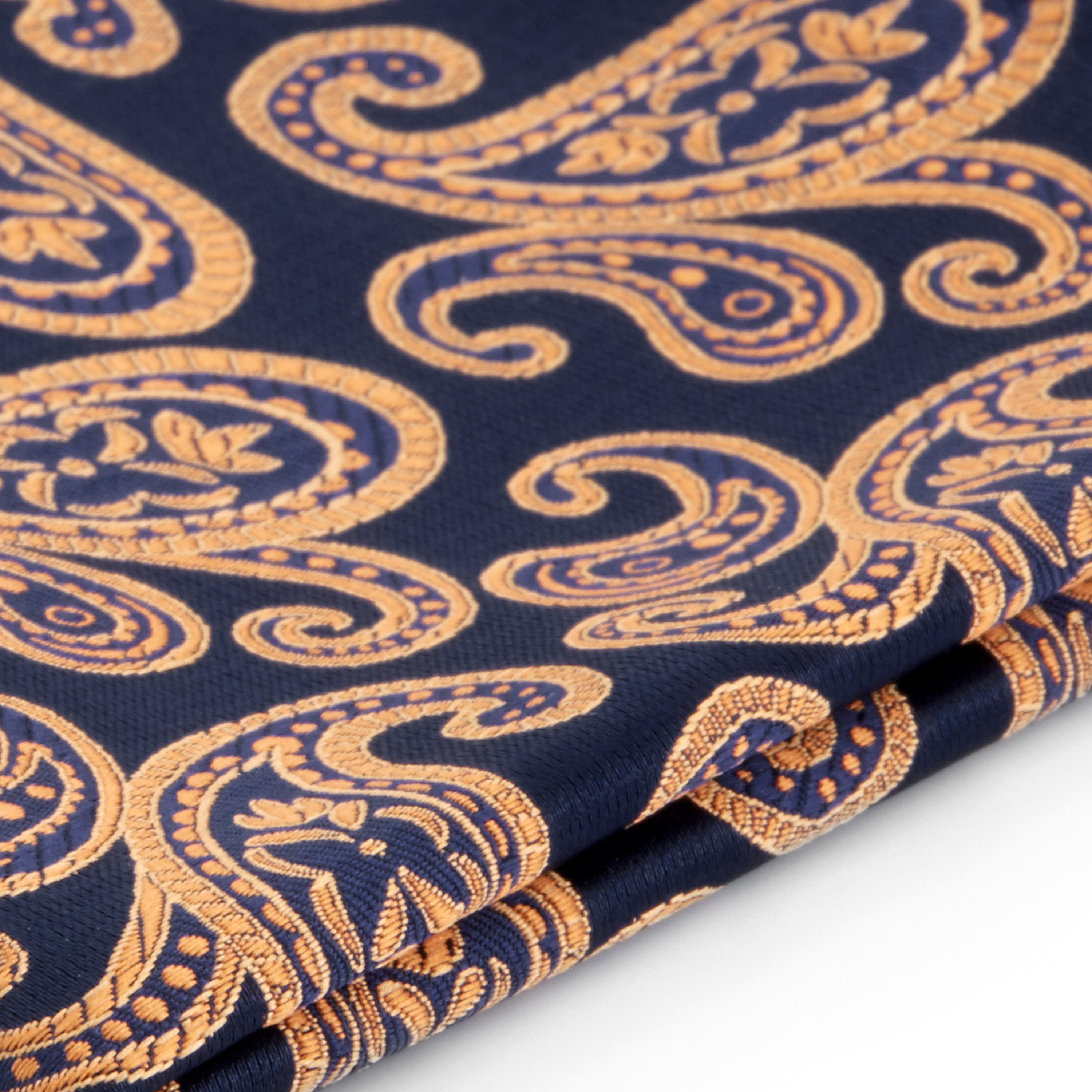 Navy &amp; Orange Paisley Polyester Pocket Square - 2