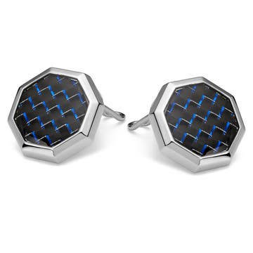 Octagon Silver-Tone Black & Cobalt Blue Copper Cufflinks & Tie Clip Set Octagon Silver-Tone Black & Cobalt Blue Copper Cufflinks & Tie Clip Set